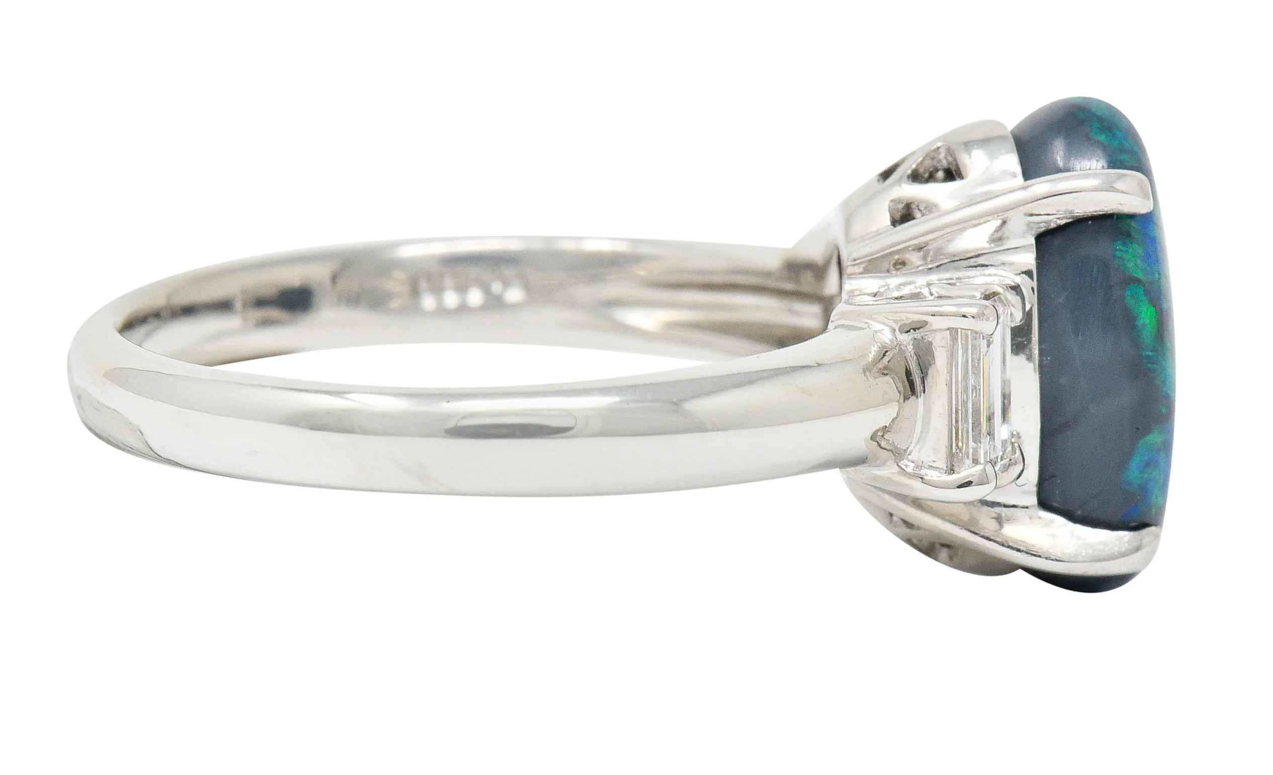 Black Opal Diamond Platinum Three Stone Ring - Image 3