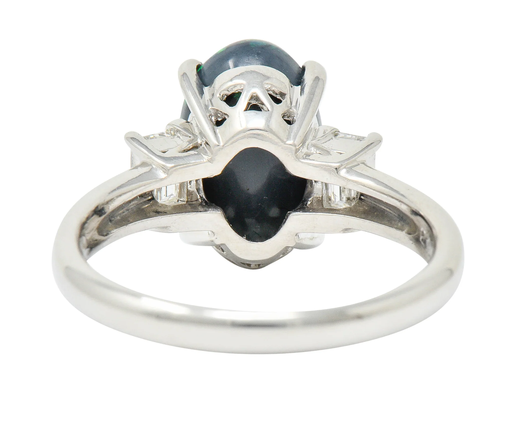 Black Opal Diamond Platinum Three Stone Ring - Image 4