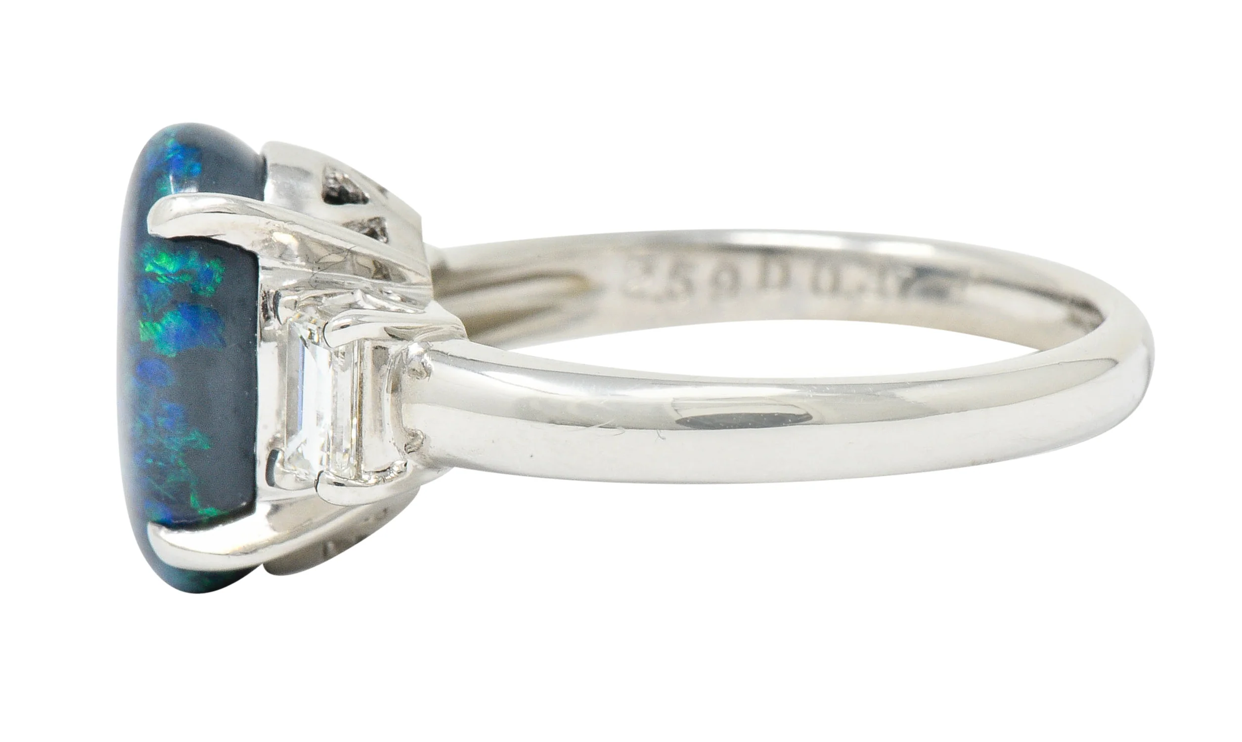 Black Opal Diamond Platinum Three Stone Ring - Image 5