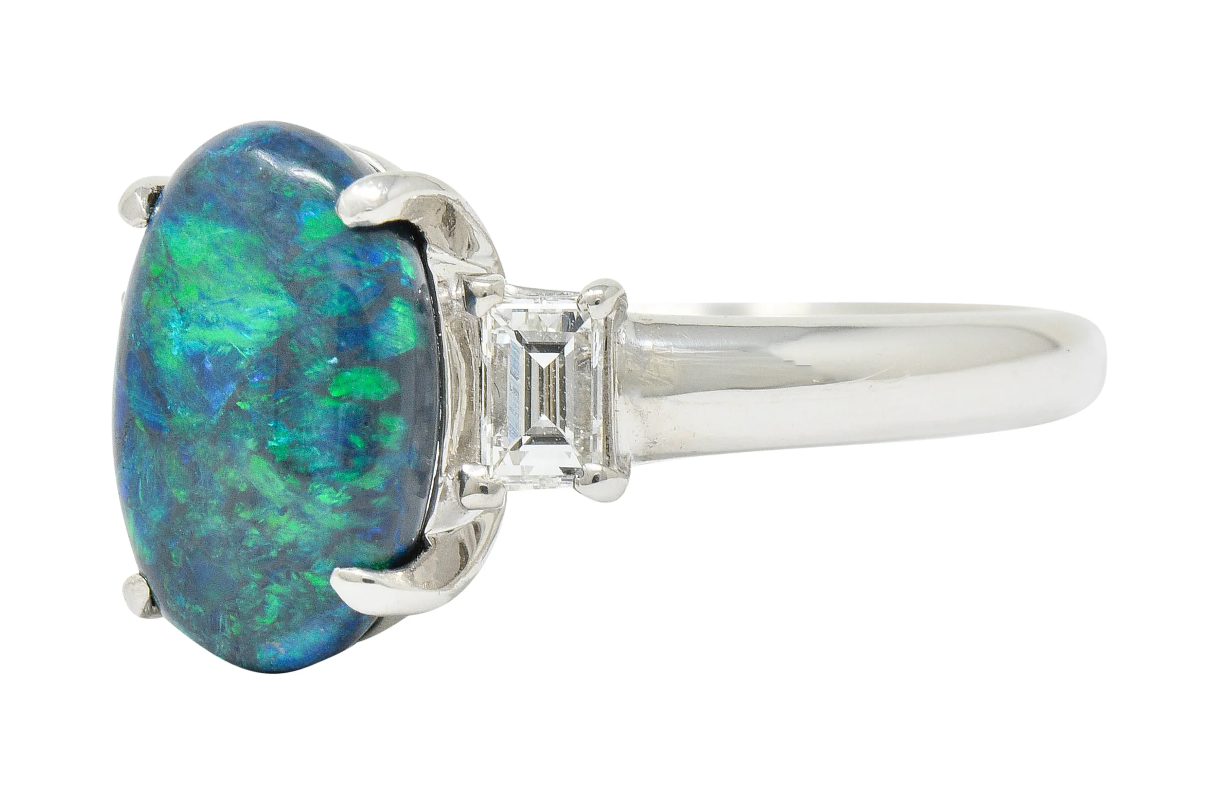 Black Opal Diamond Platinum Three Stone Ring - Image 6