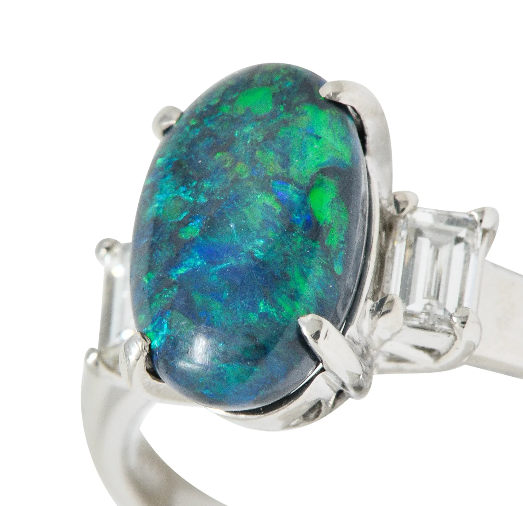 Black Opal Diamond Platinum Three Stone Ring - Image 7