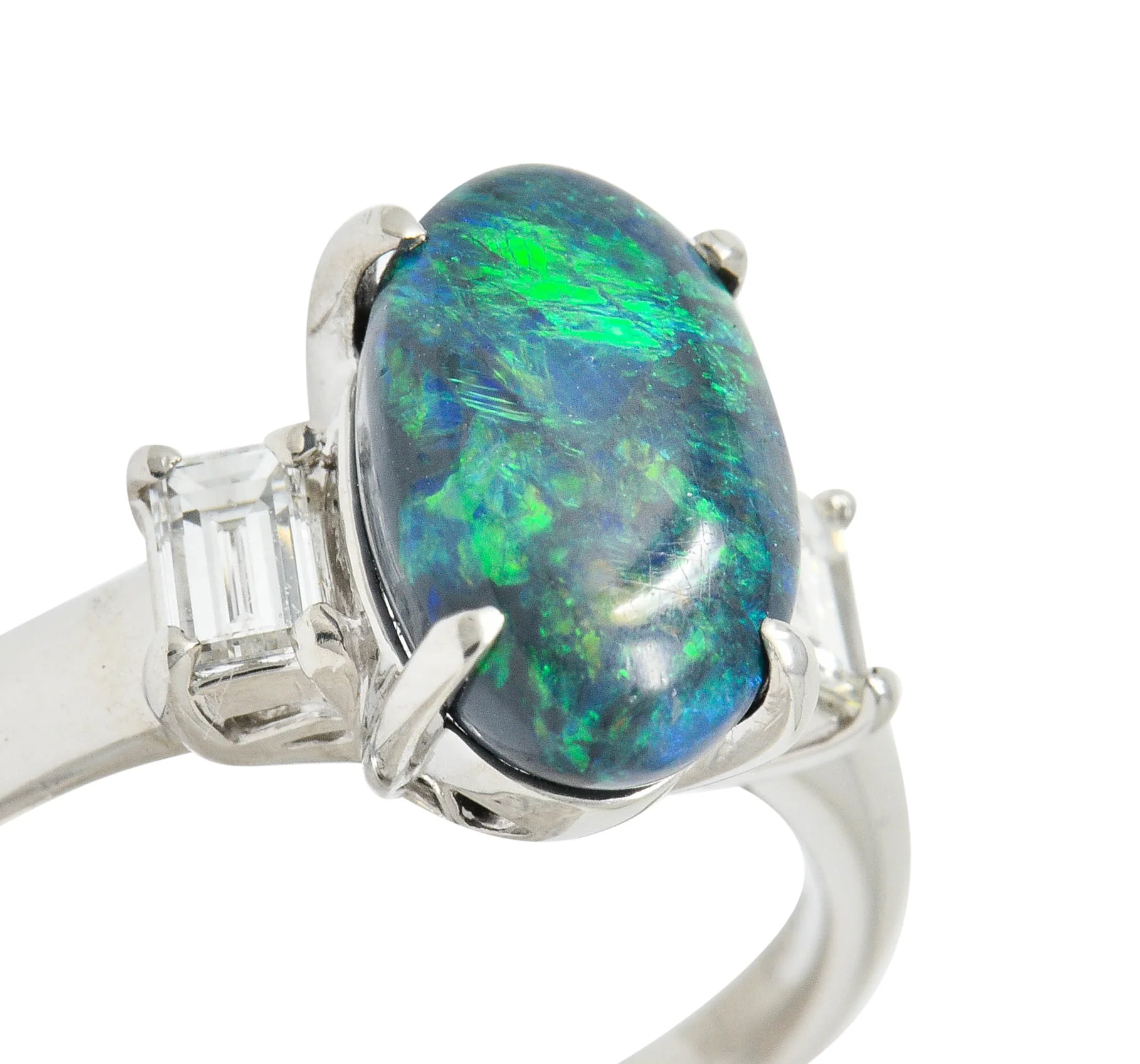 Black Opal Diamond Platinum Three Stone Ring - Image 8