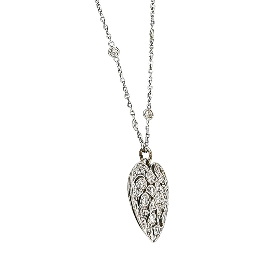 Black Starr & Frost Art Deco 1.60 CTW Diamond Carved Rock Crystal Platinum Floral Heart Antique Pendant Necklace - Image 5