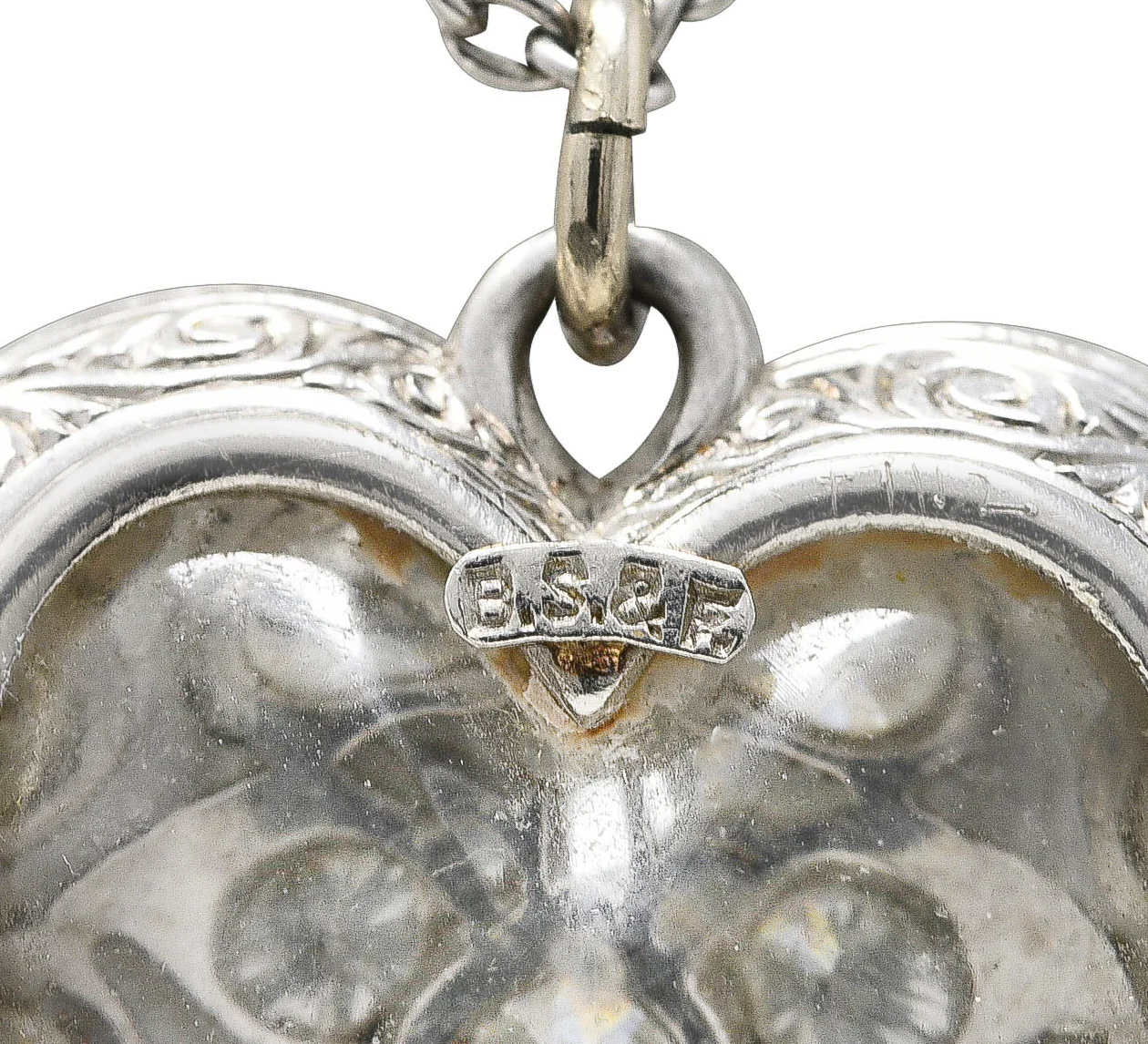 Black Starr & Frost Art Deco 1.60 CTW Diamond Carved Rock Crystal Platinum Floral Heart Antique Pendant Necklace - Image 6