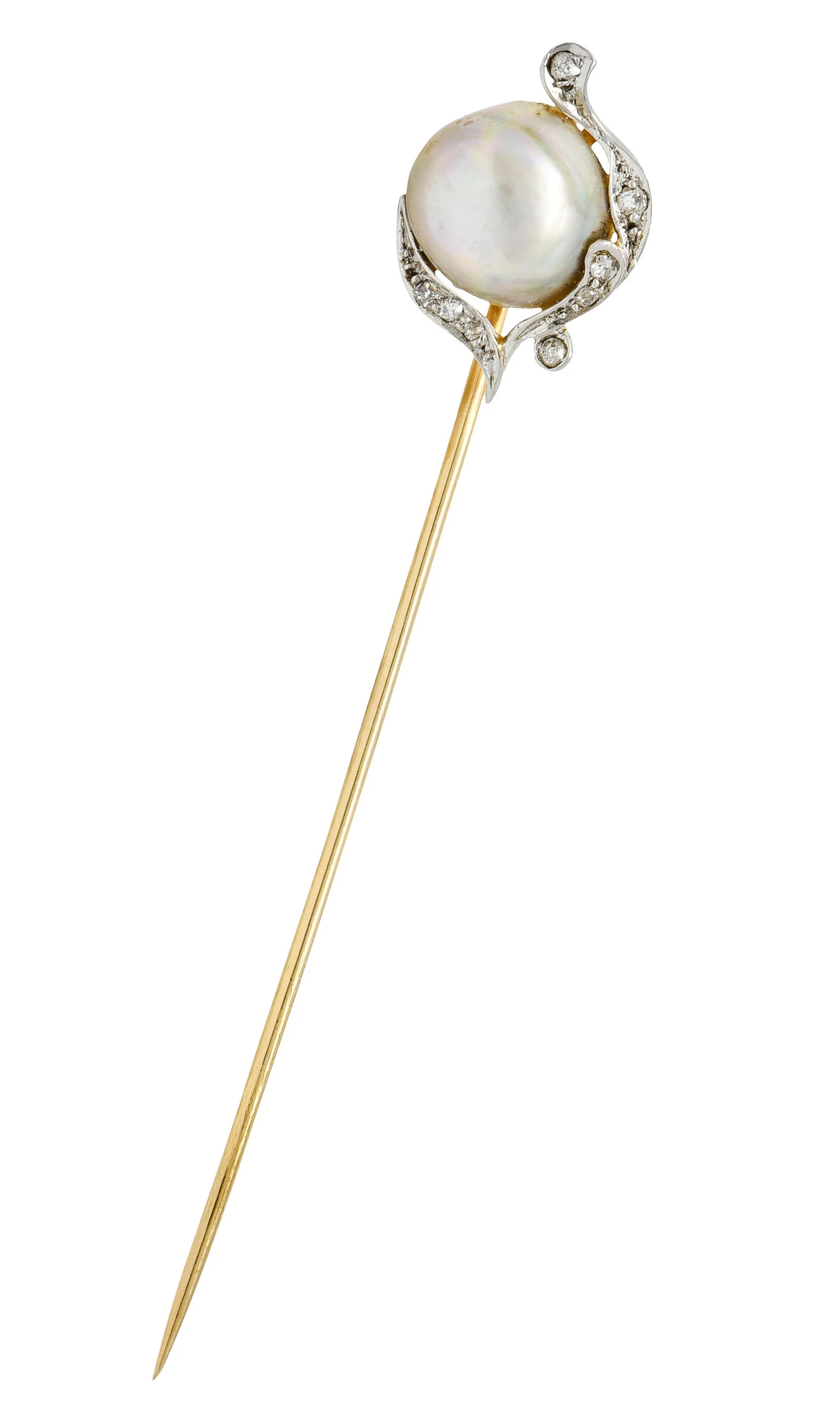 Black Starr & Frost Diamond Baroque Pearl Platinum-Topped 18 Karat Gold Stickpin - Image 2