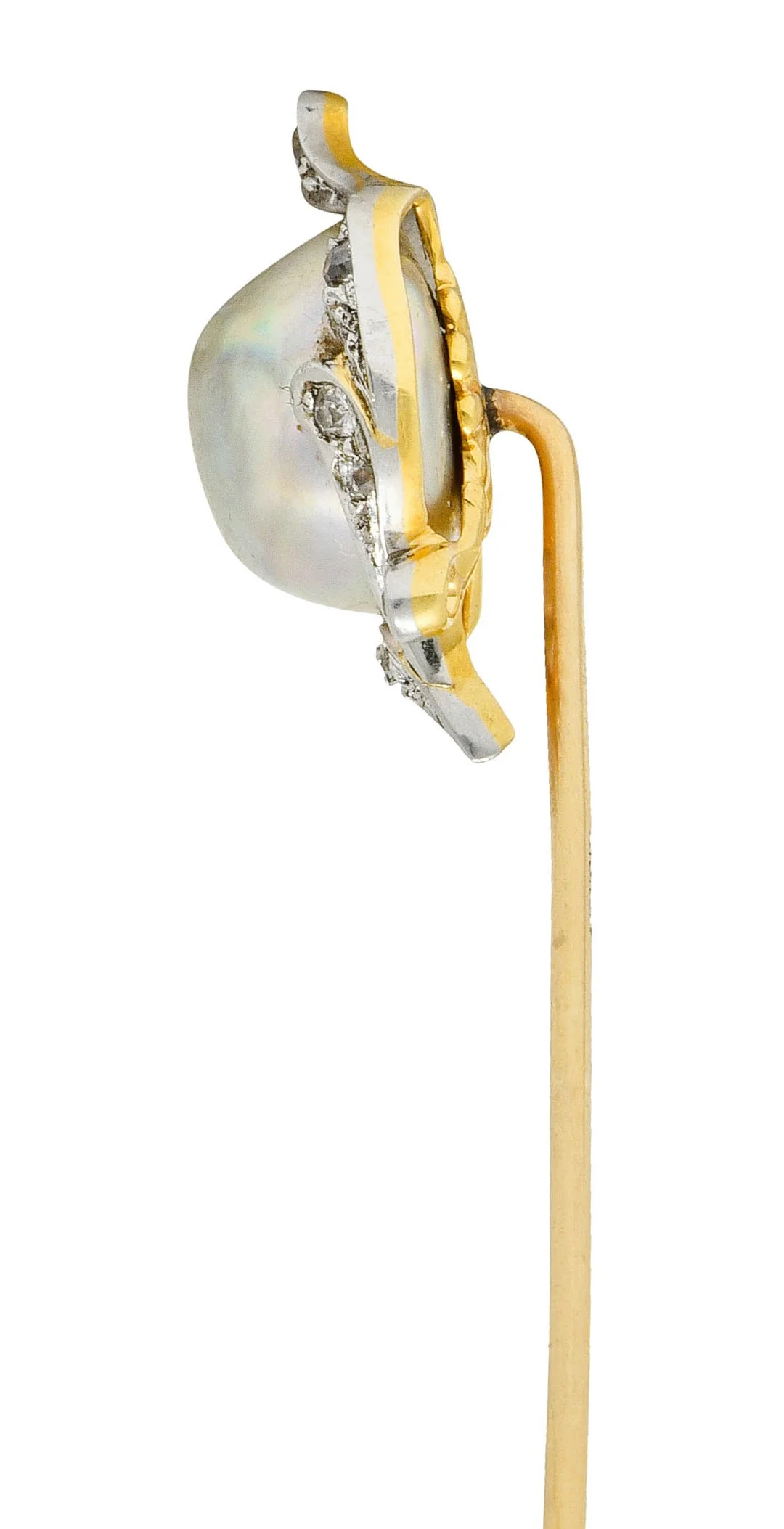 Black Starr & Frost Diamond Baroque Pearl Platinum-Topped 18 Karat Gold Stickpin - Image 5
