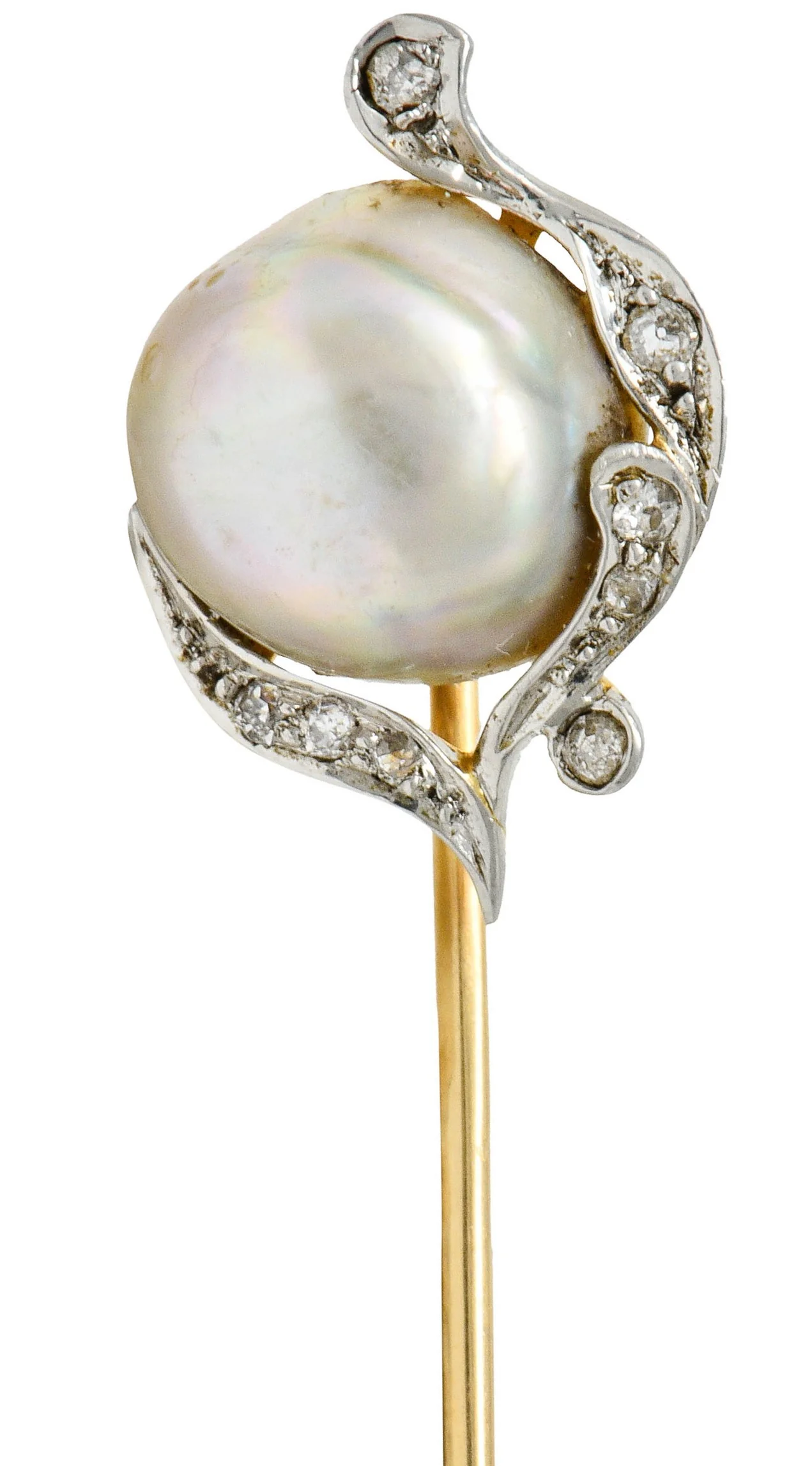 Black Starr & Frost Diamond Baroque Pearl Platinum-Topped 18 Karat Gold Stickpin - Image 6