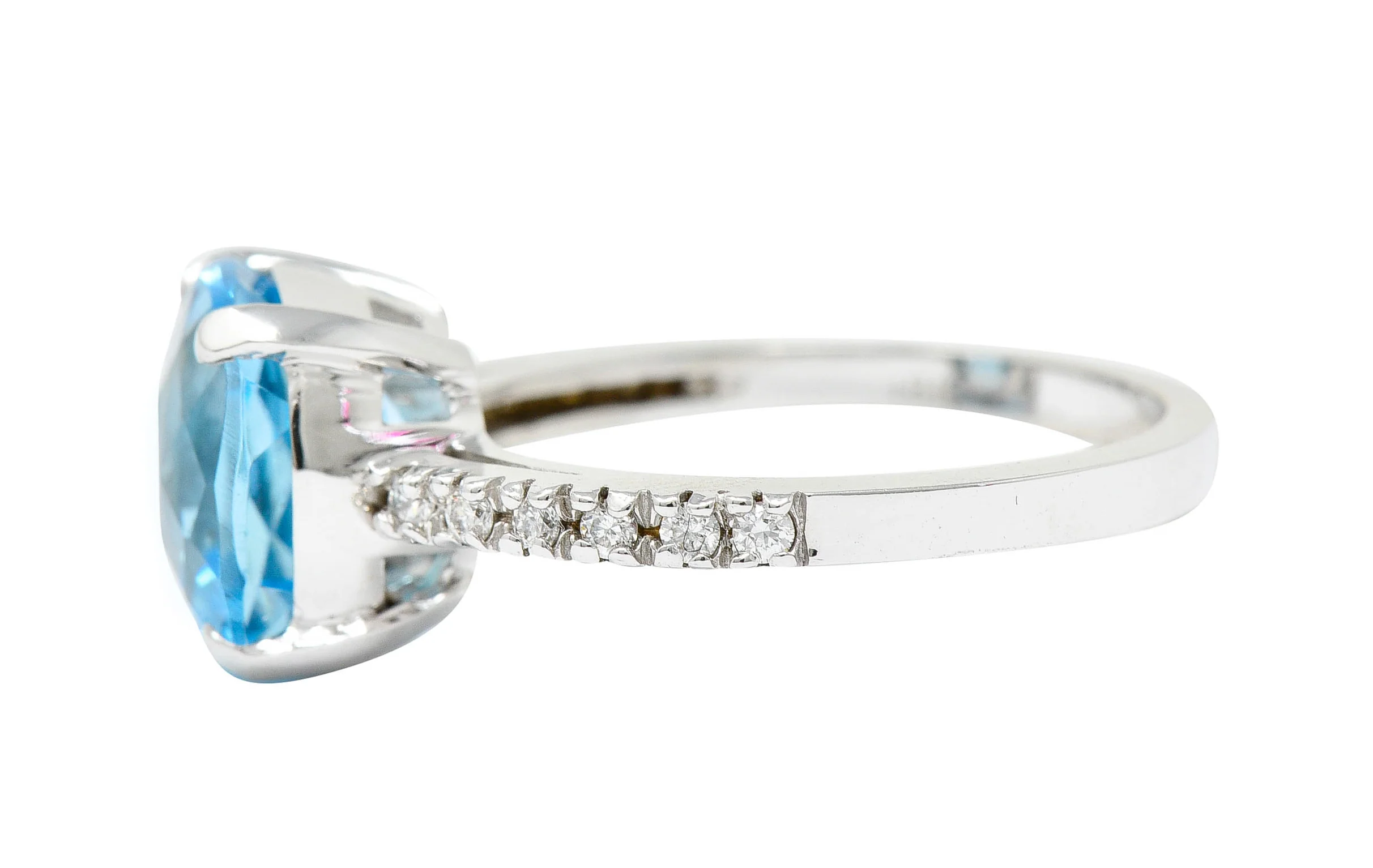 Blue Topaz Diamond 18 Karat White Gold Gemstone Ring - Image 5