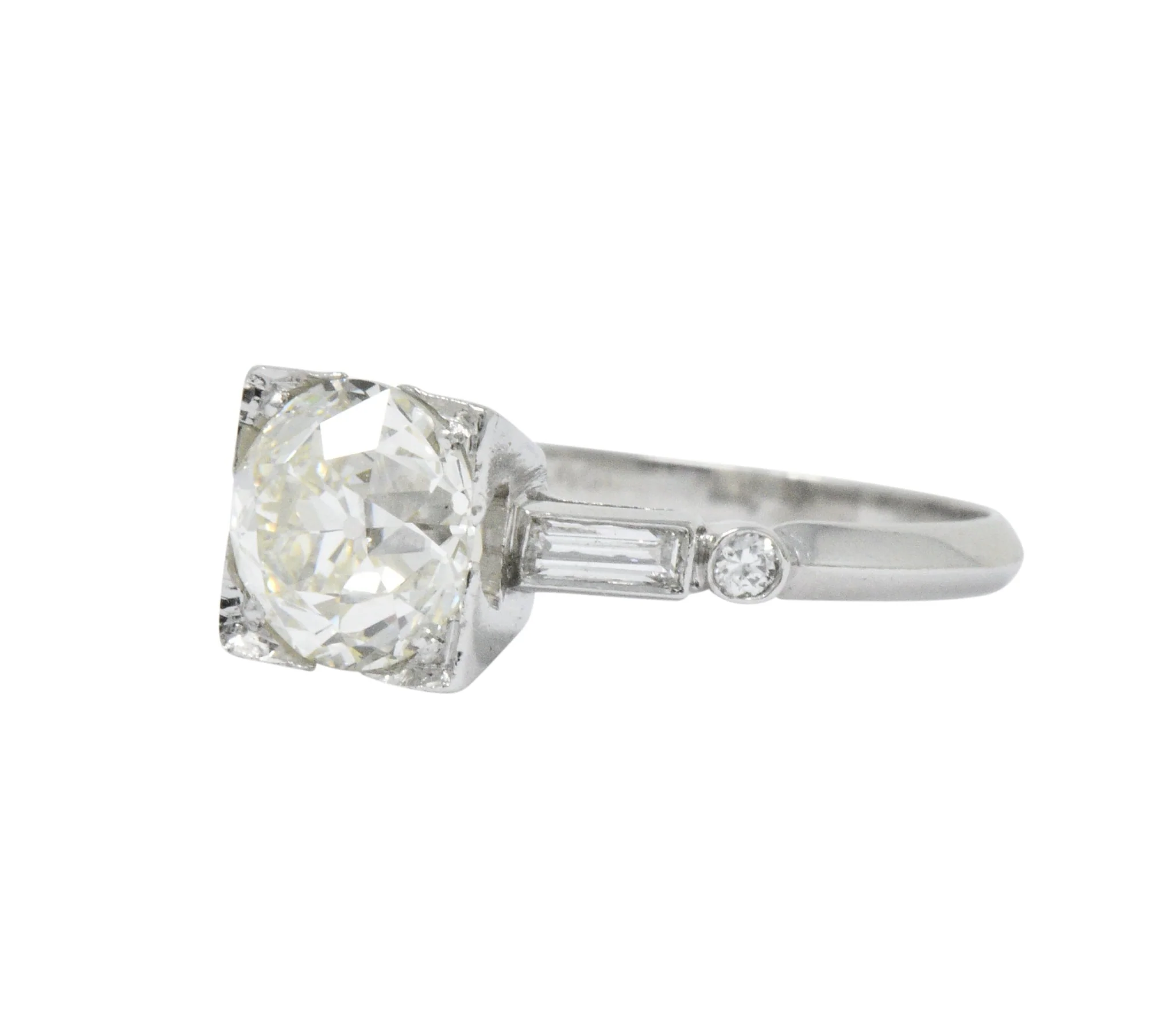 Bold Retro 2.34 CTW Old European Diamond Platinum Vintage Engagement Ring GIA - Image 2