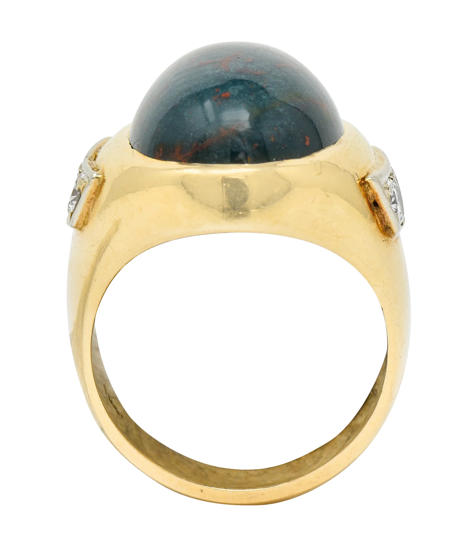 Bold Retro Bloodstone Cabochon Diamond 14 Karat Gold Unisex Ring - Image 7