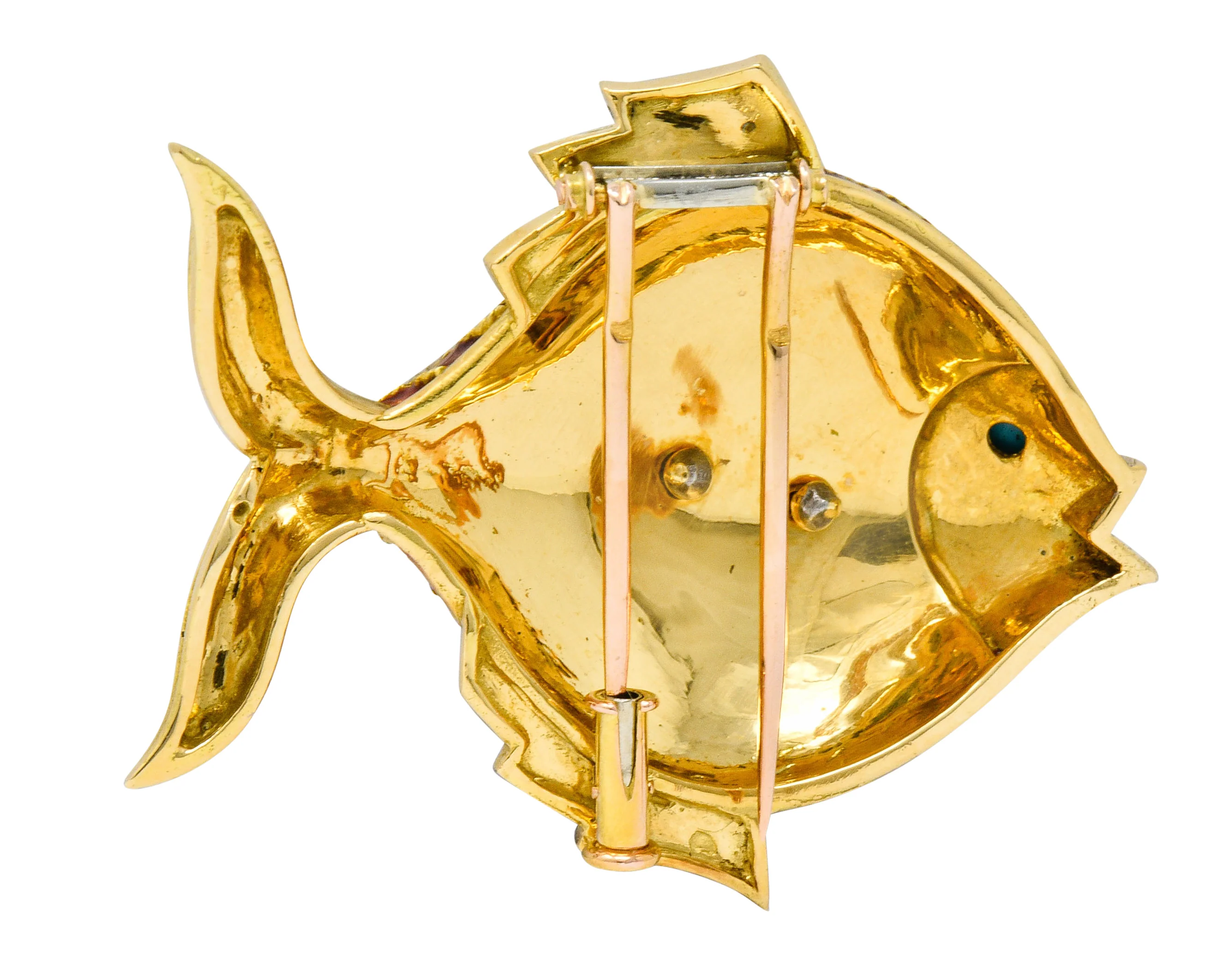 Boucheron 1950's Mid-Century Turquoise Enamel 18 Karat Gold Fish Brooch - Image 3