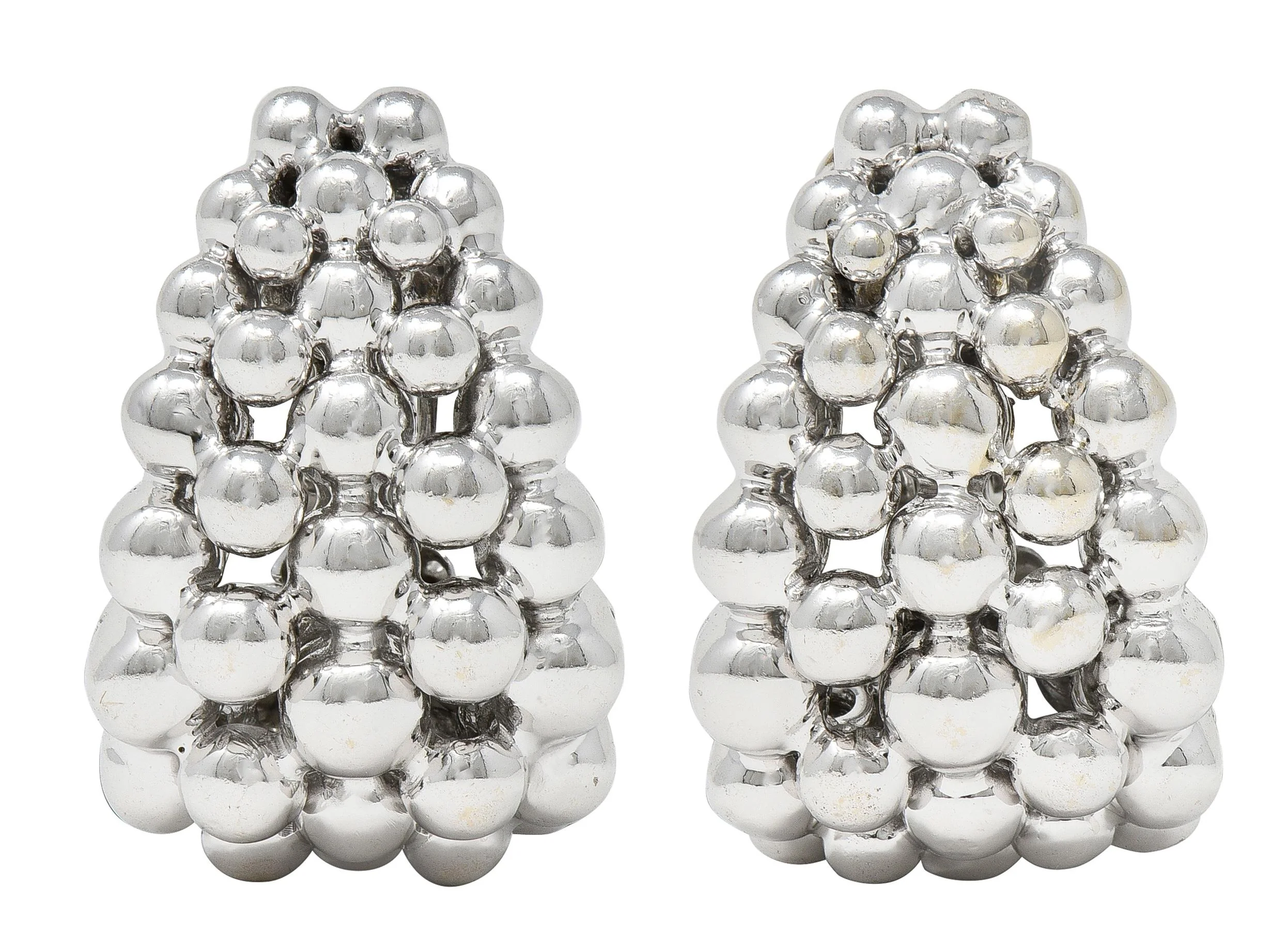 Boucheron French 1990's 18 Karat White Gold Grains De Raisins J Hoop Earrings