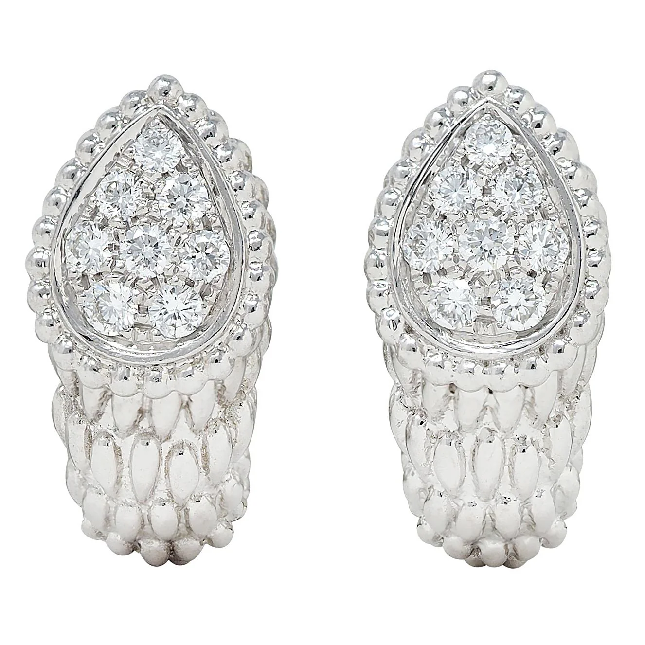 Boucheron French Diamond 18 Karat White Gold Serpent Boheme J Hoop Earrings