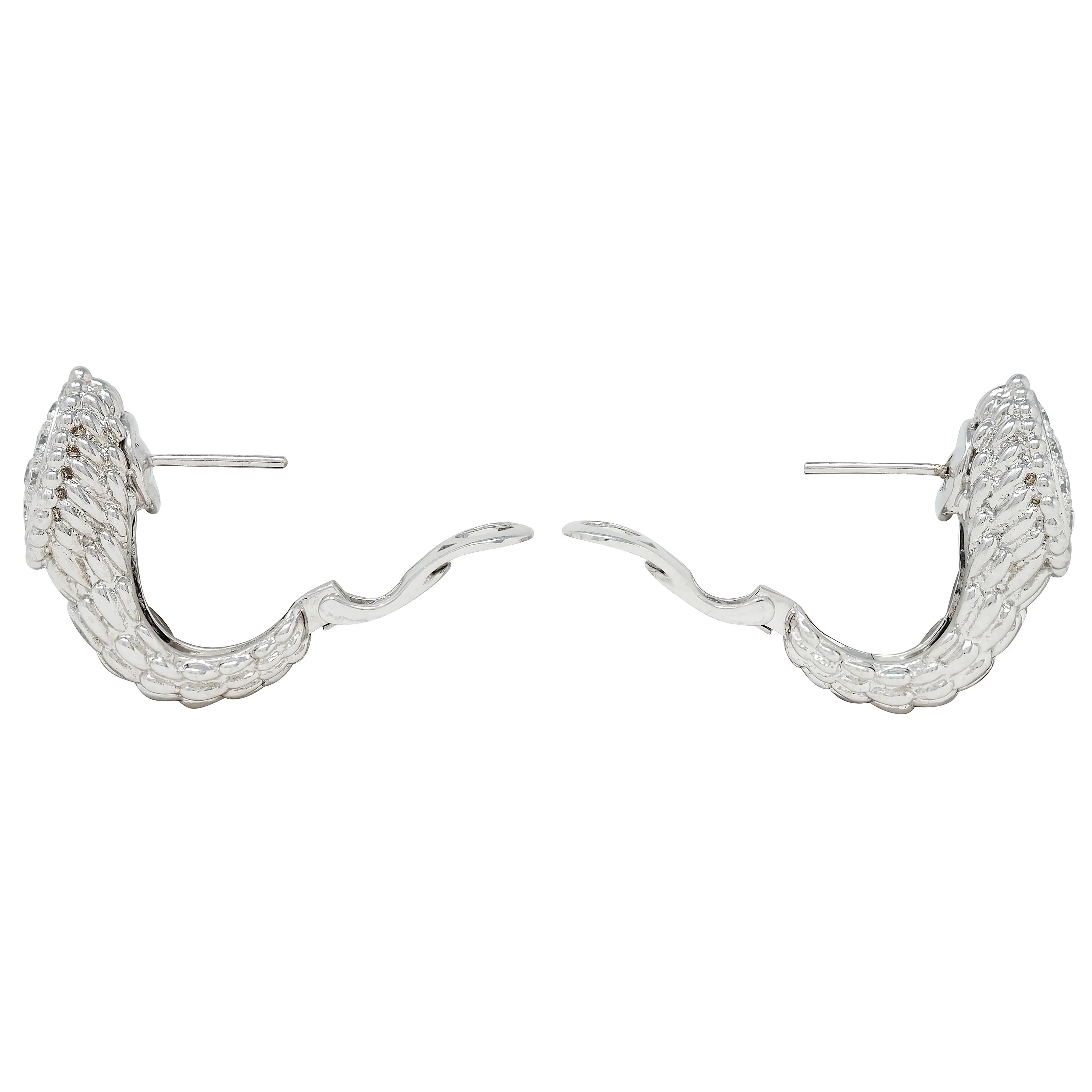 Boucheron French Diamond 18 Karat White Gold Serpent Boheme J Hoop Earrings - Image 5