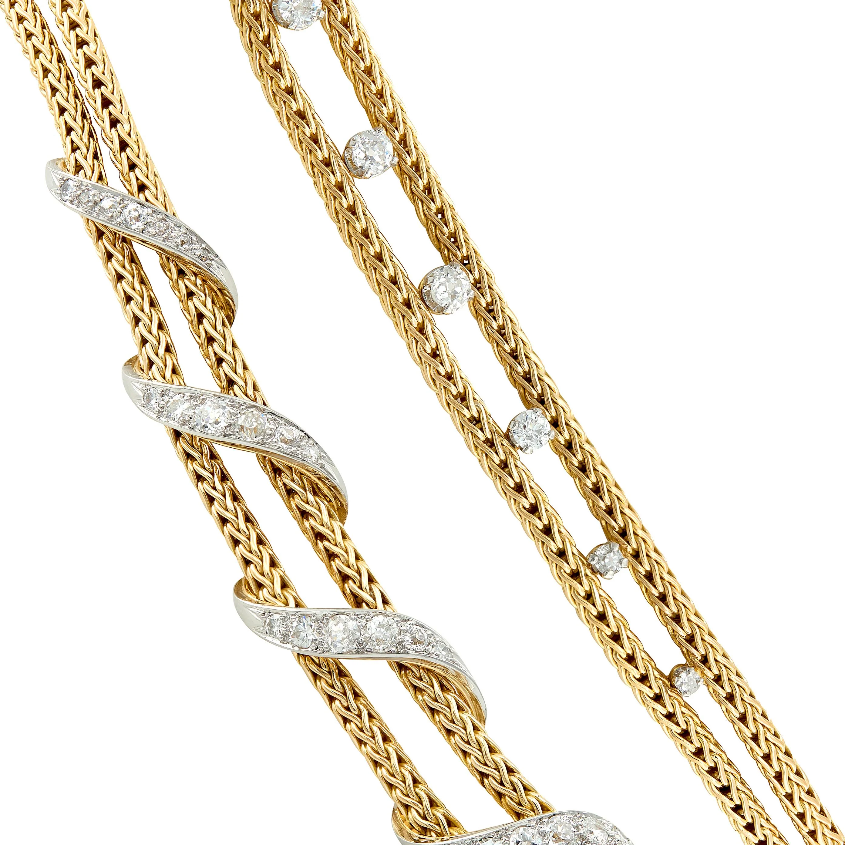 Boucheron Paris 1950's Sapphire Diamond 18 Karat Yellow Gold Platinum Vintage Tassel Necklace - Image 9