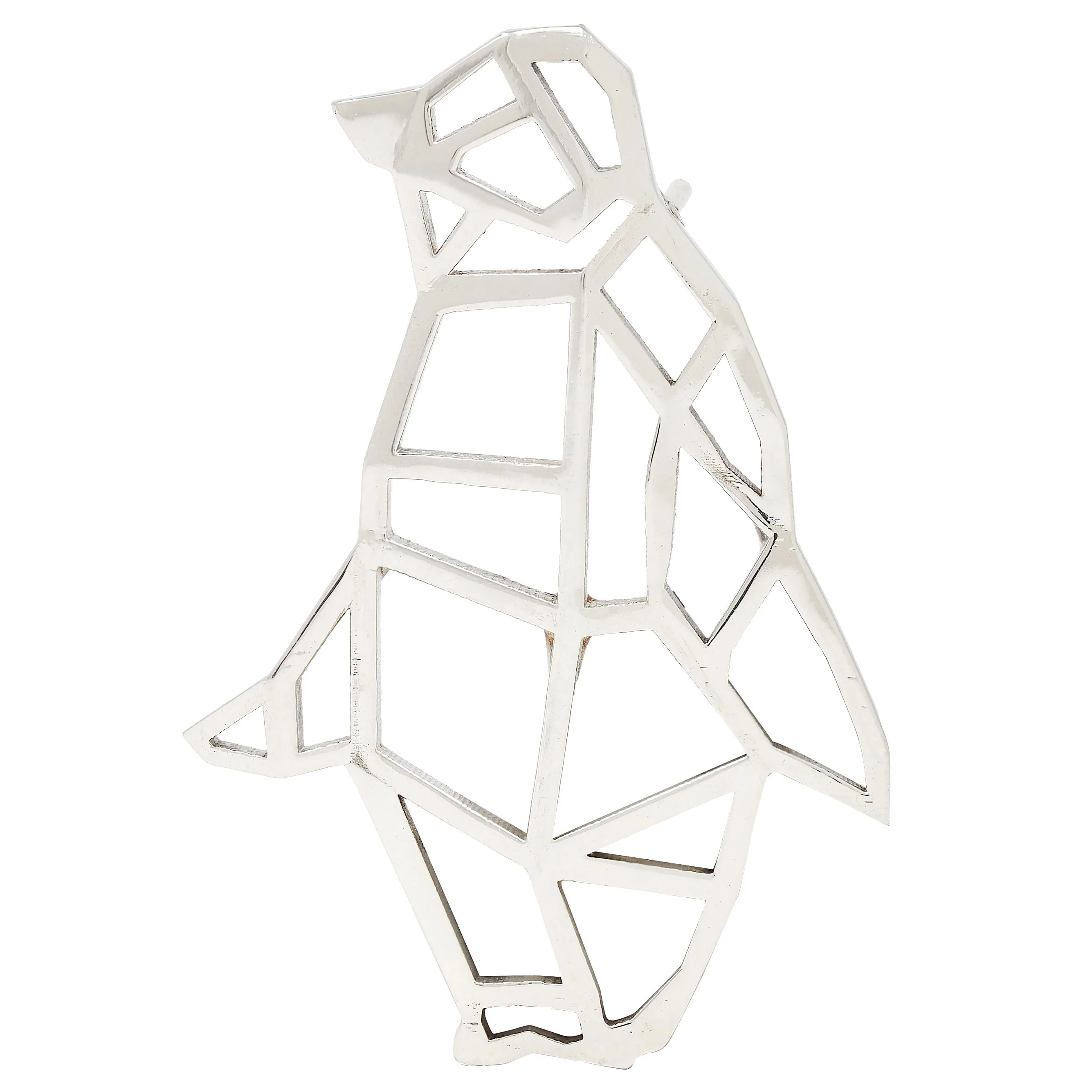 BRASH Platinum Faceted Geometric GEO Penguin Unisex Brooch Pin