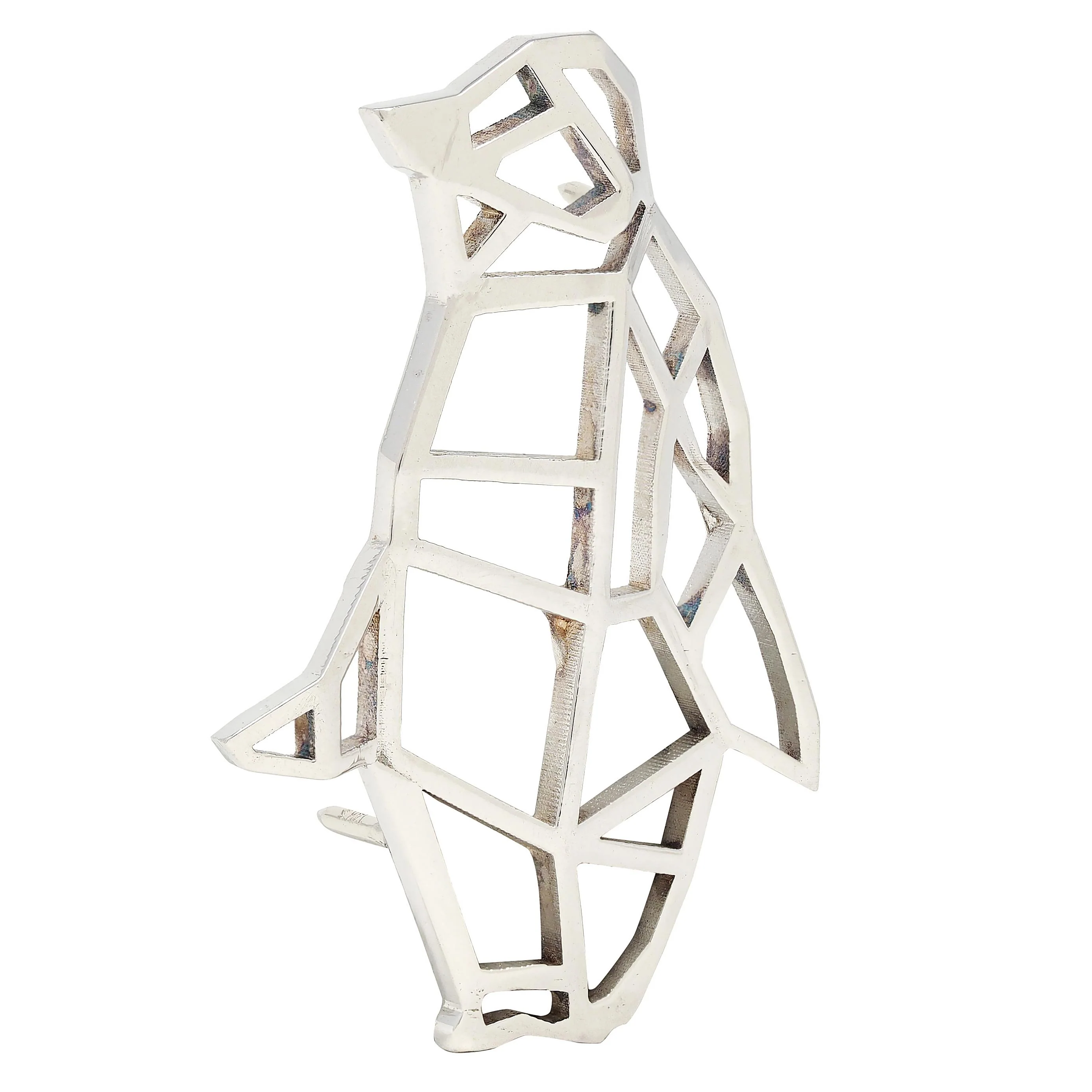 BRASH Platinum Faceted Geometric GEO Penguin Unisex Brooch Pin - Image 3