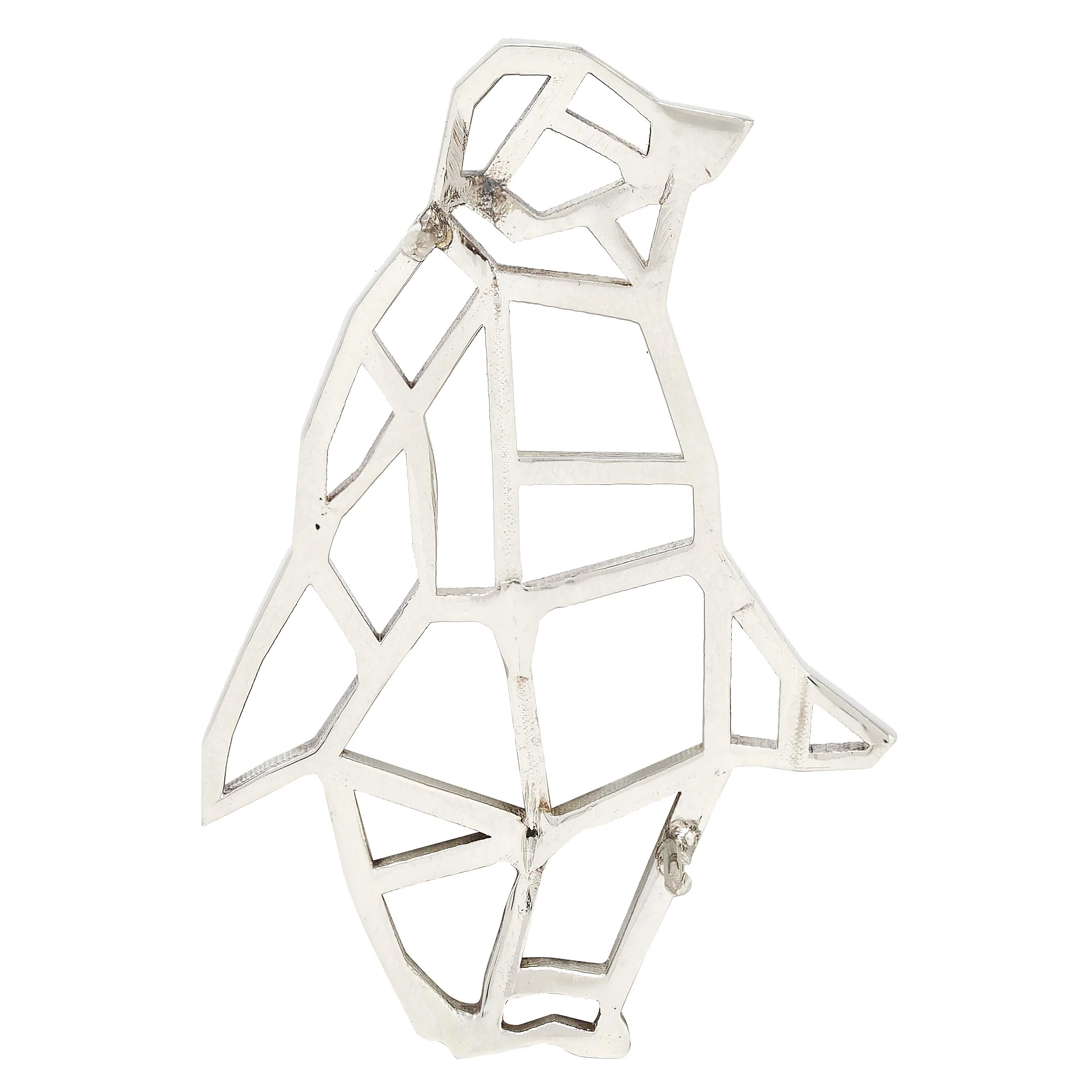 BRASH Platinum Faceted Geometric GEO Penguin Unisex Brooch Pin - Image 4