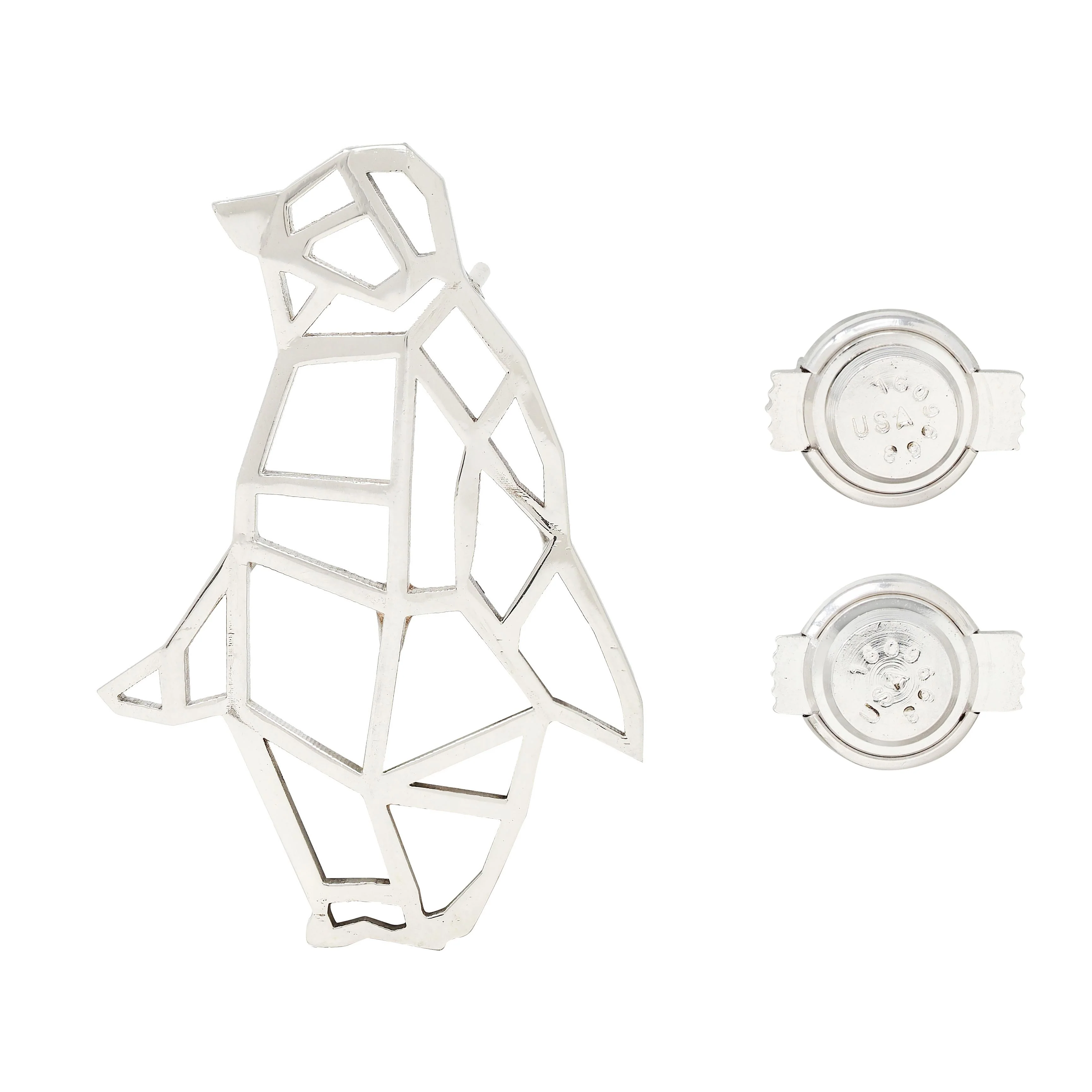 BRASH Platinum Faceted Geometric GEO Penguin Unisex Brooch Pin - Image 7