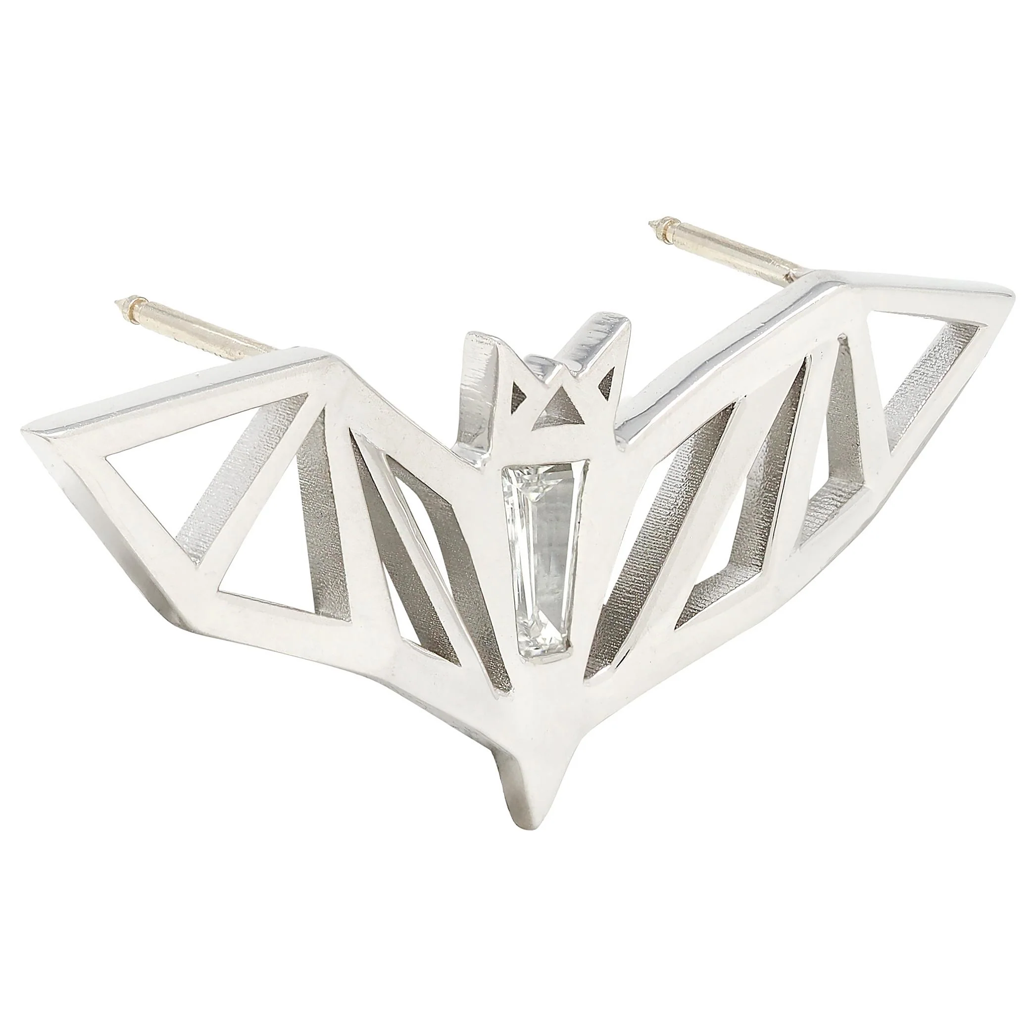 BRASH Platinum Fancy Diamond Faceted Geometric GEO Bat Unisex Brooch Pin - Image 3