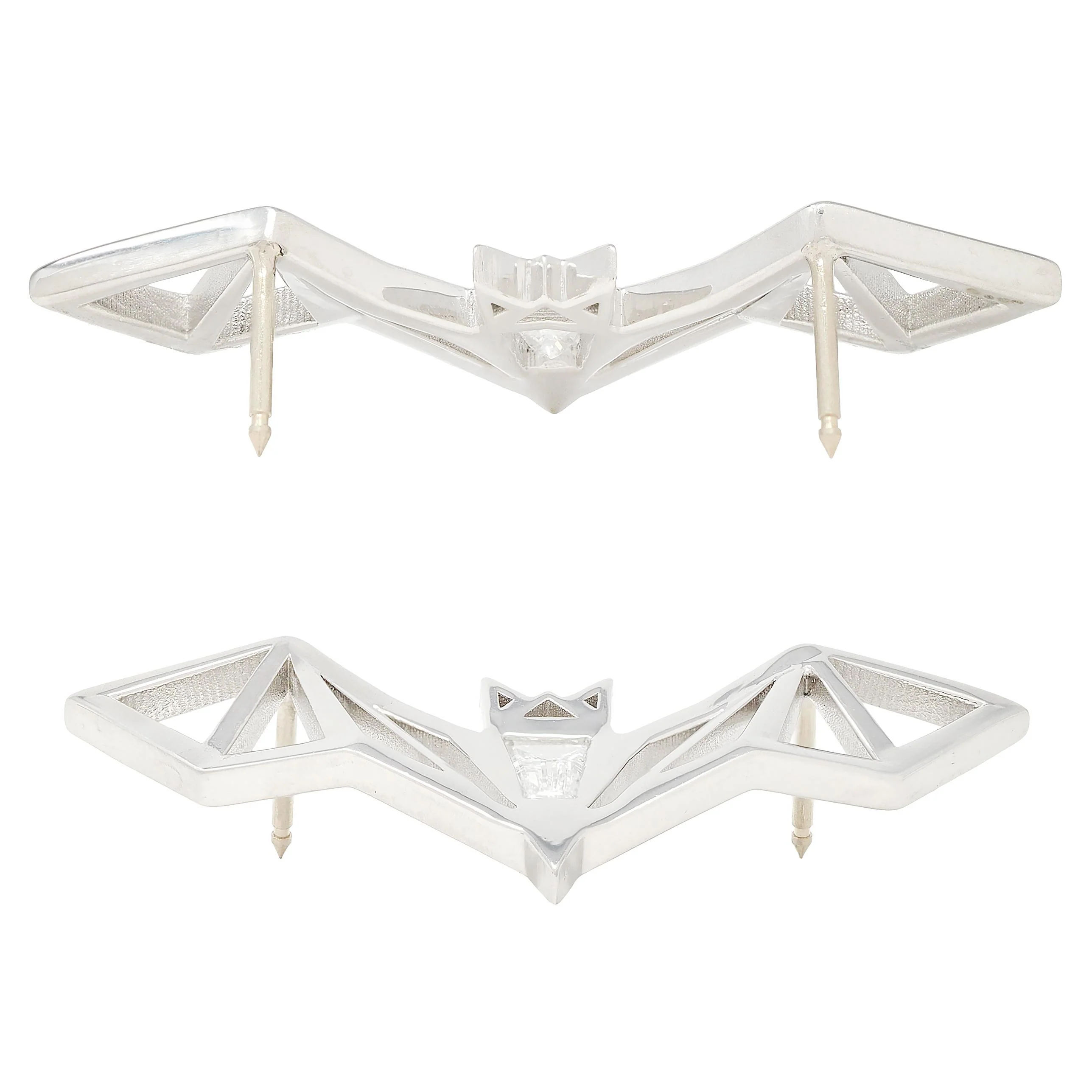 BRASH Platinum Fancy Diamond Faceted Geometric GEO Bat Unisex Brooch Pin - Image 6