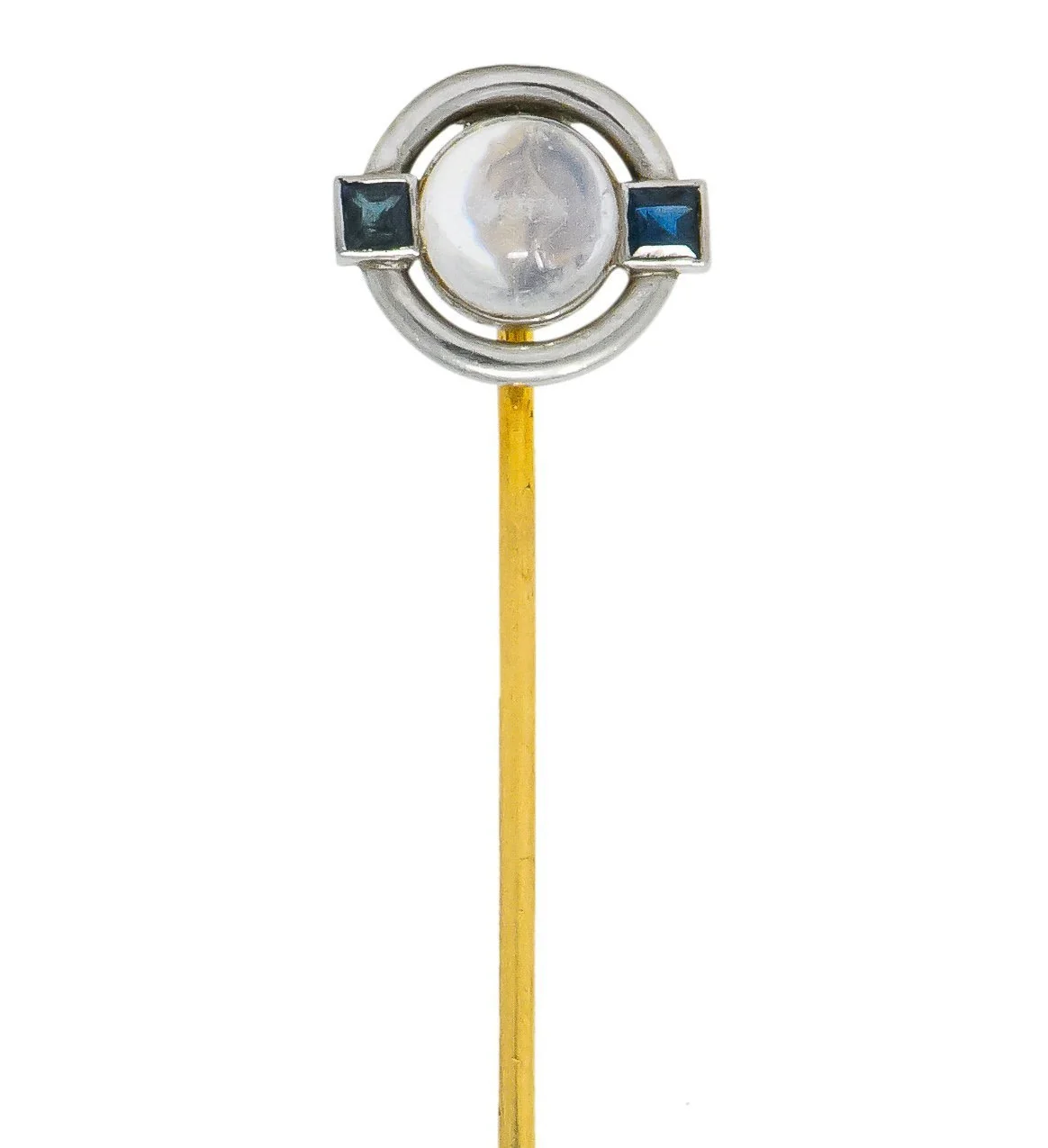 Brassler Co. 1910 Art Nouveau Moonstone Sapphire Platinum Stickpin