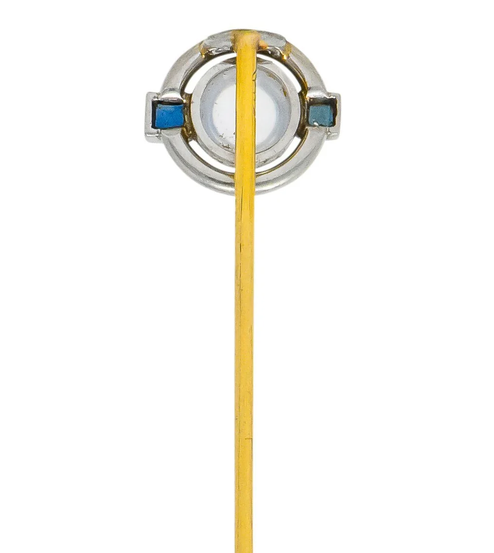 Brassler Co. 1910 Art Nouveau Moonstone Sapphire Platinum Stickpin - Image 3