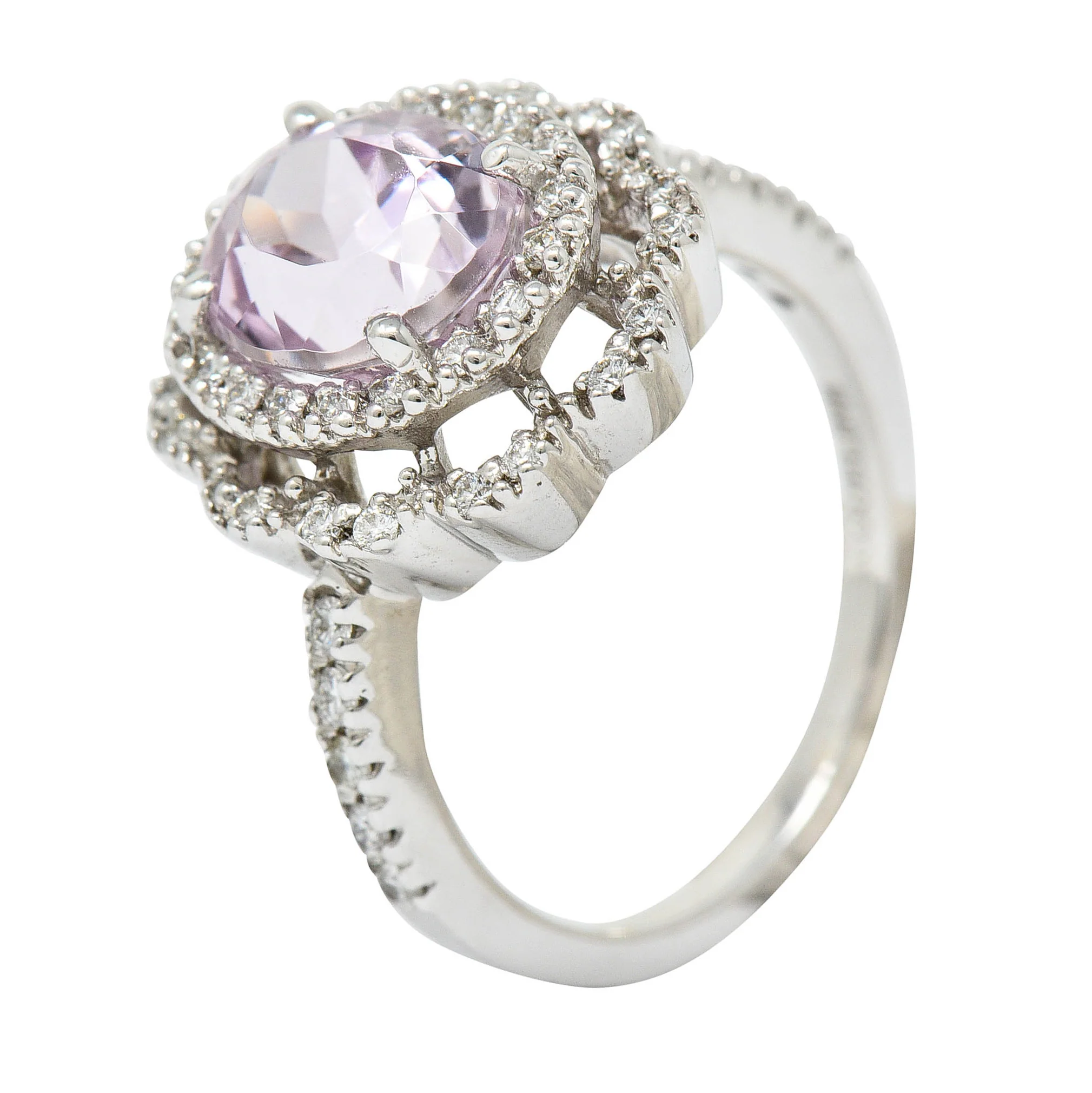 Brilliant Kunzite Diamond 18 Karat White Gold Floral Cluster Ring - Image 11
