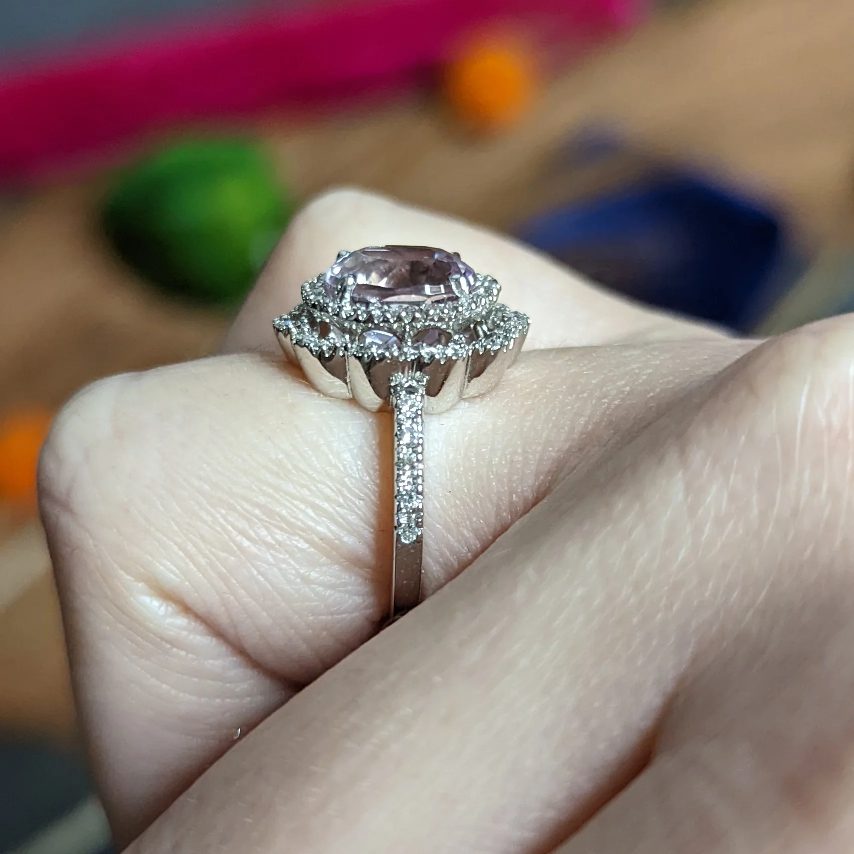 Brilliant Kunzite Diamond 18 Karat White Gold Floral Cluster Ring - Image 13