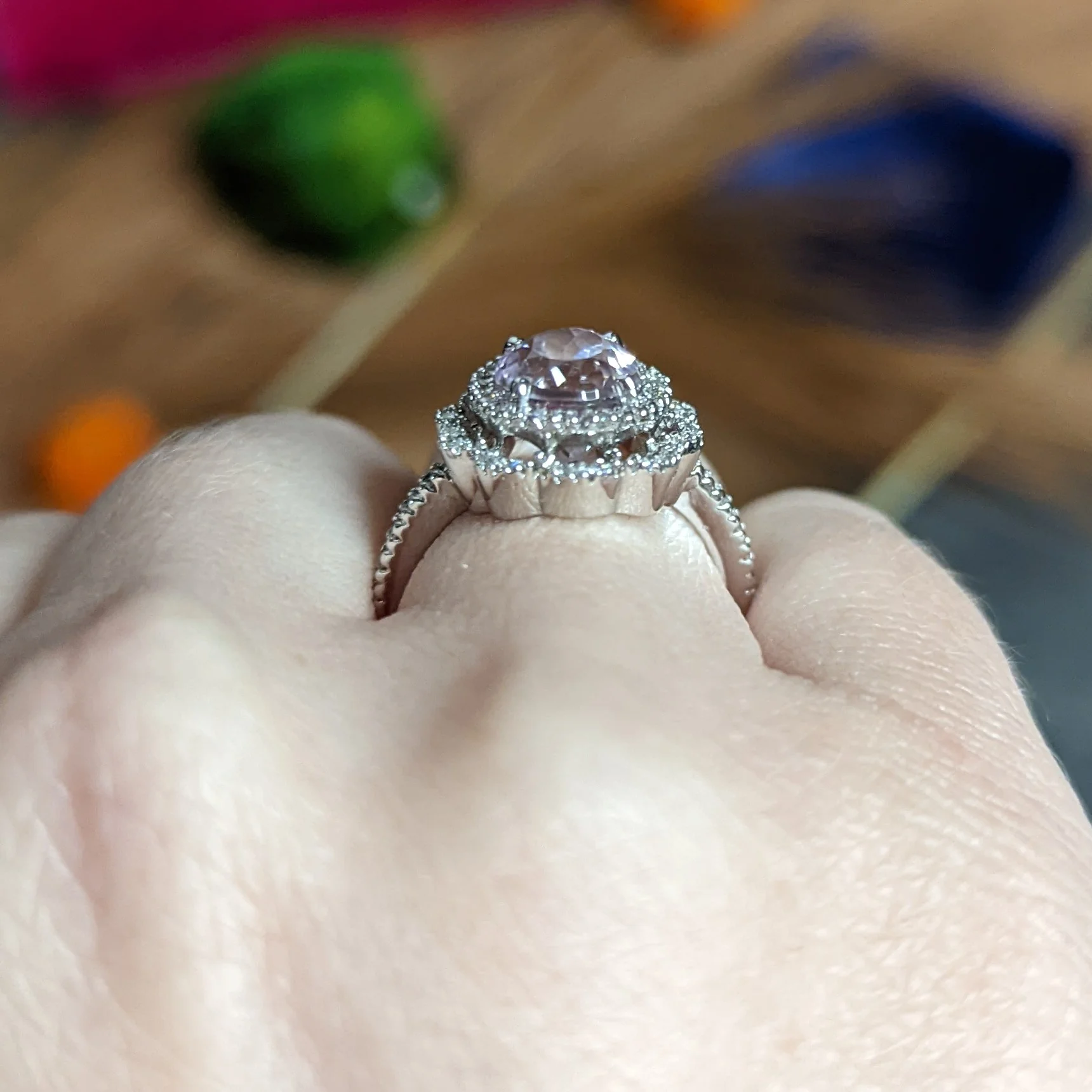 Brilliant Kunzite Diamond 18 Karat White Gold Floral Cluster Ring - Image 14
