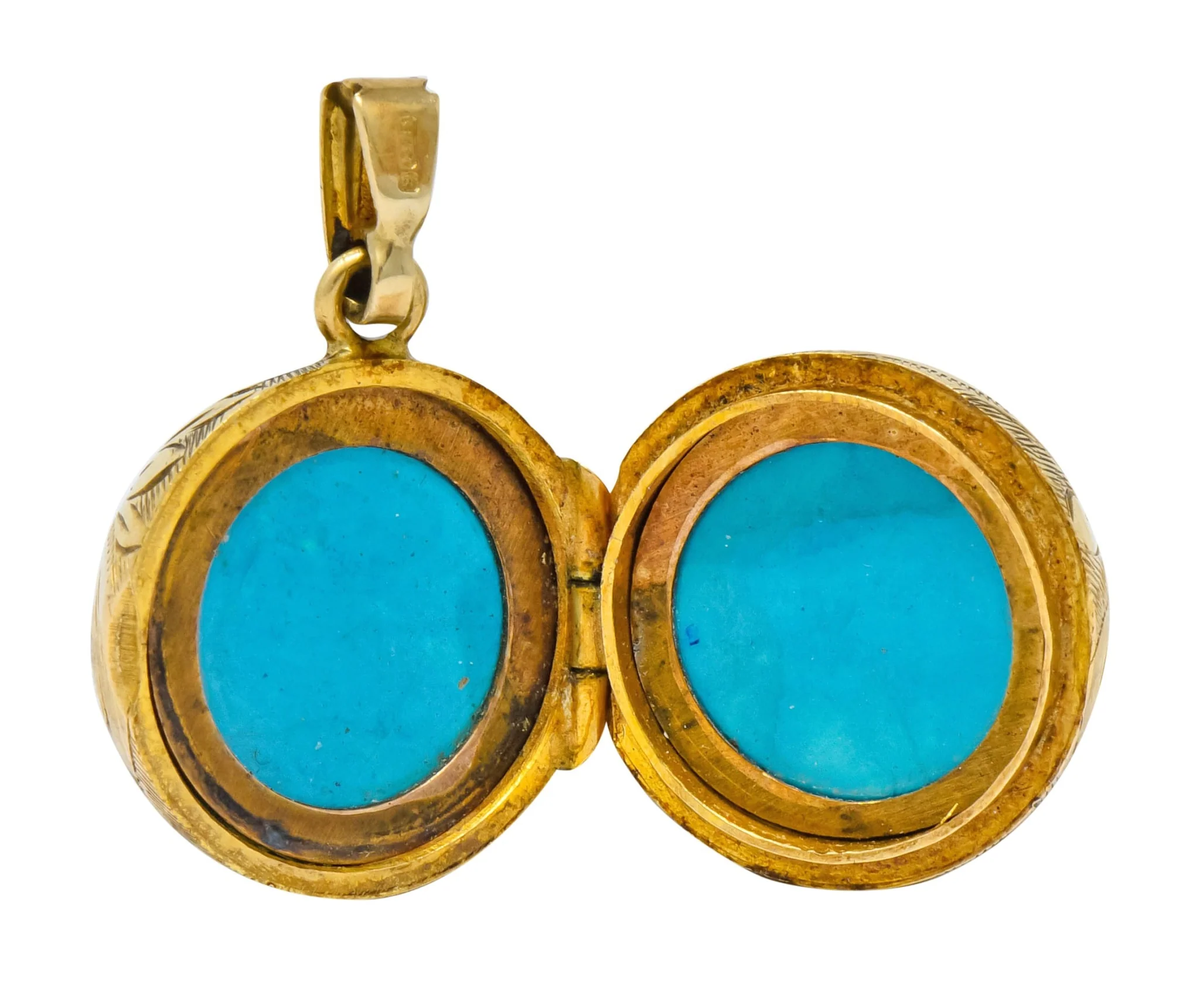 British 9 Karat Yellow Gold Engraved Ball Locket Pendant - Image 2