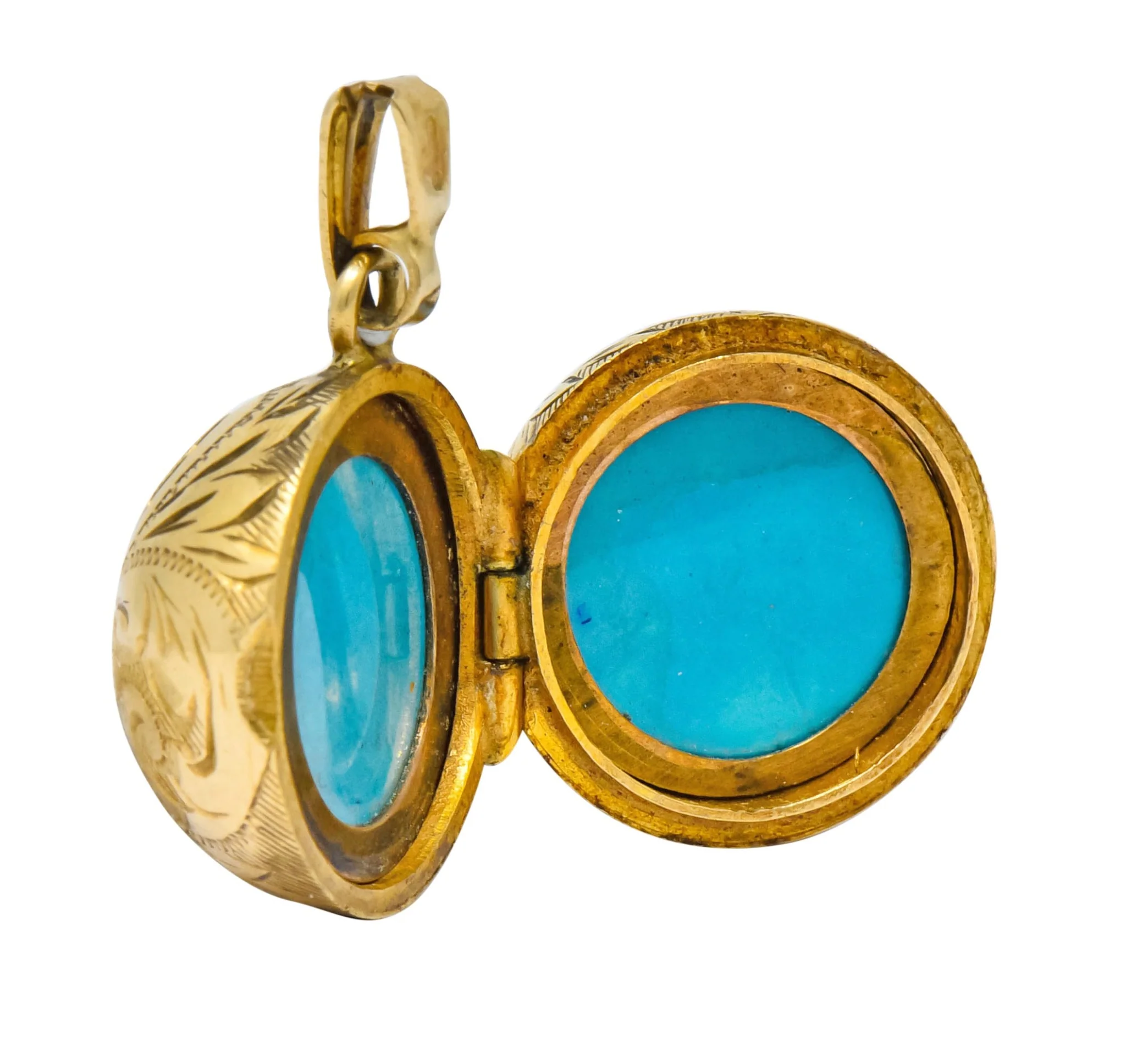 British 9 Karat Yellow Gold Engraved Ball Locket Pendant - Image 4
