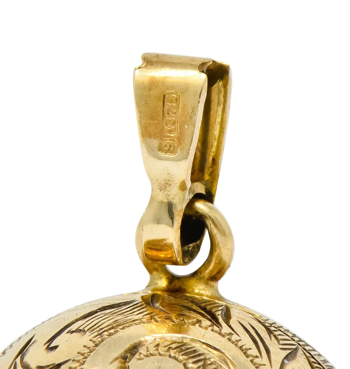 British 9 Karat Yellow Gold Engraved Ball Locket Pendant - Image 9
