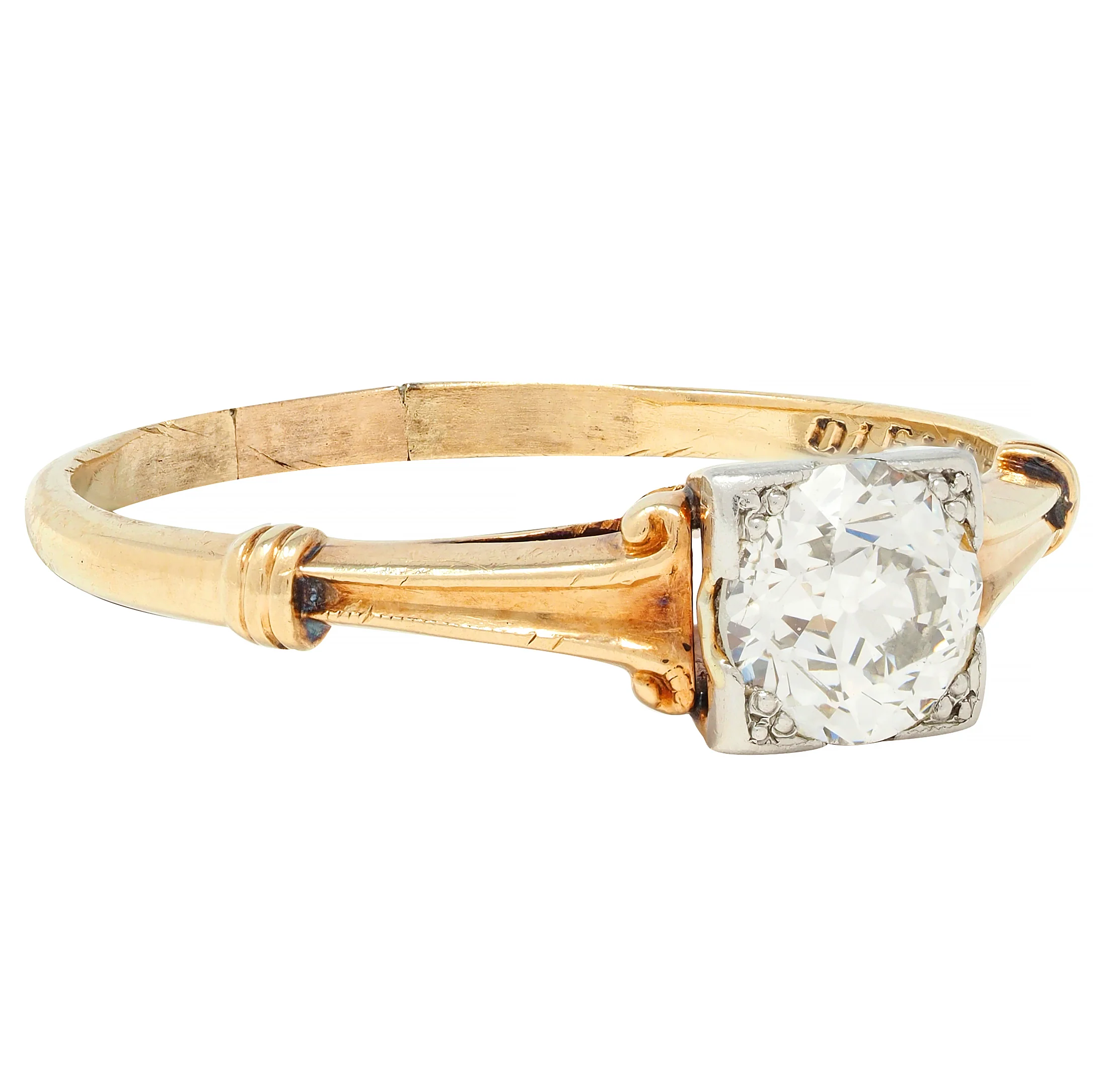 Brogan Co. Edwardian 1910 0.70 CTW Platinum 14 Karat Gold Fleur-De-Lis Antique Engagement Ring - Image 3