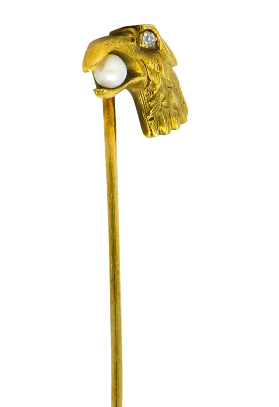 Brokaw & Son Art Nouveau Pearl Diamond 14 Karat Gold Stickpin - Image 5