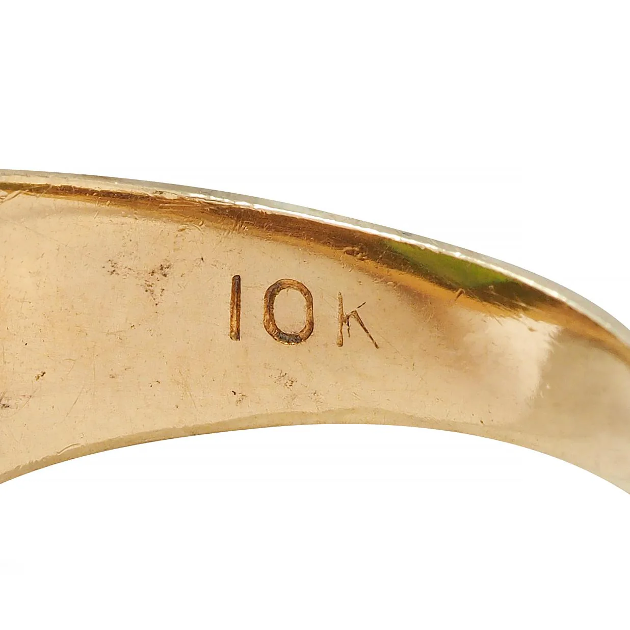 Brutalist Jade Cabochon 10 Karat Yellow Gold Vintage Signet Ring - Image 12