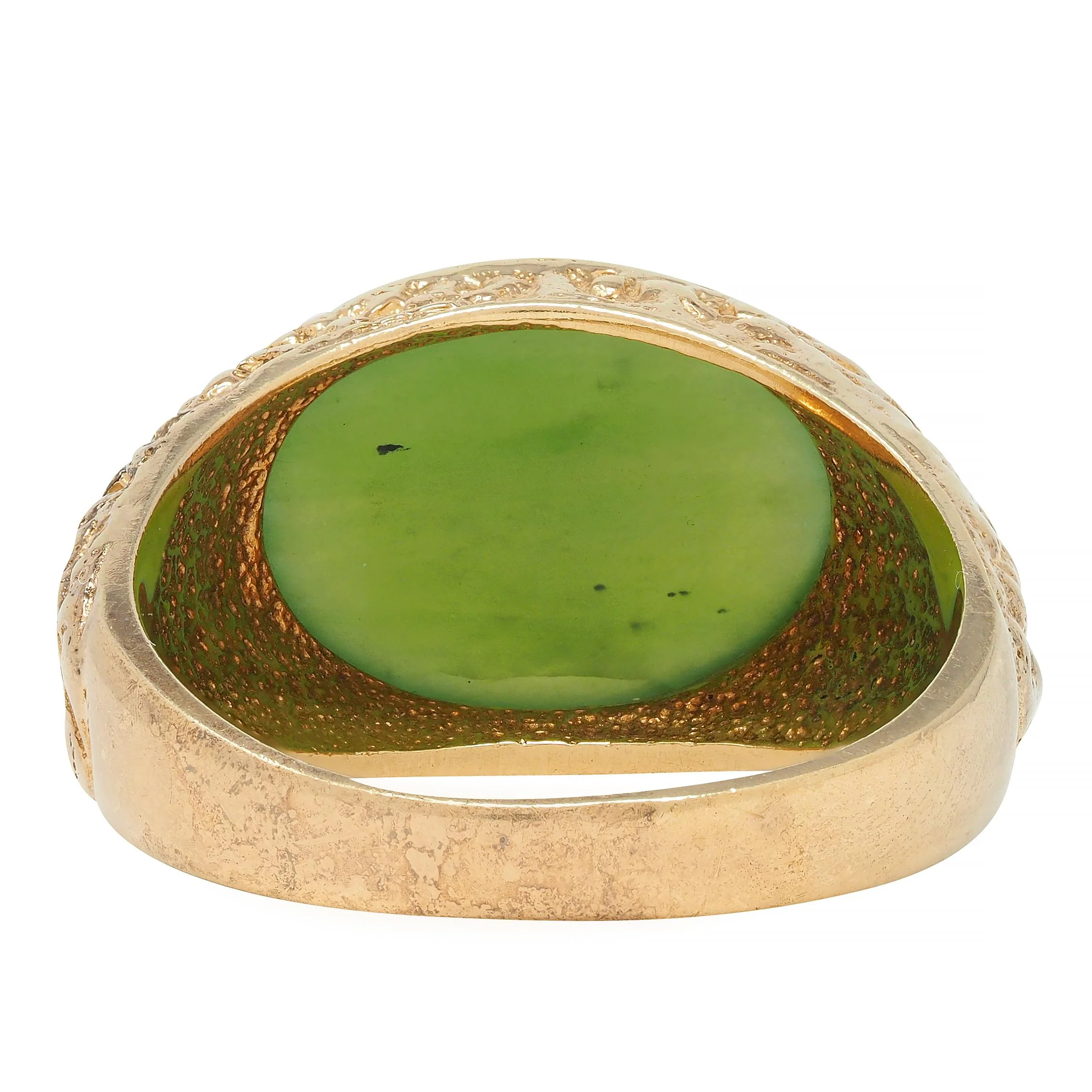 Brutalist Jade Cabochon 10 Karat Yellow Gold Vintage Signet Ring - Image 5