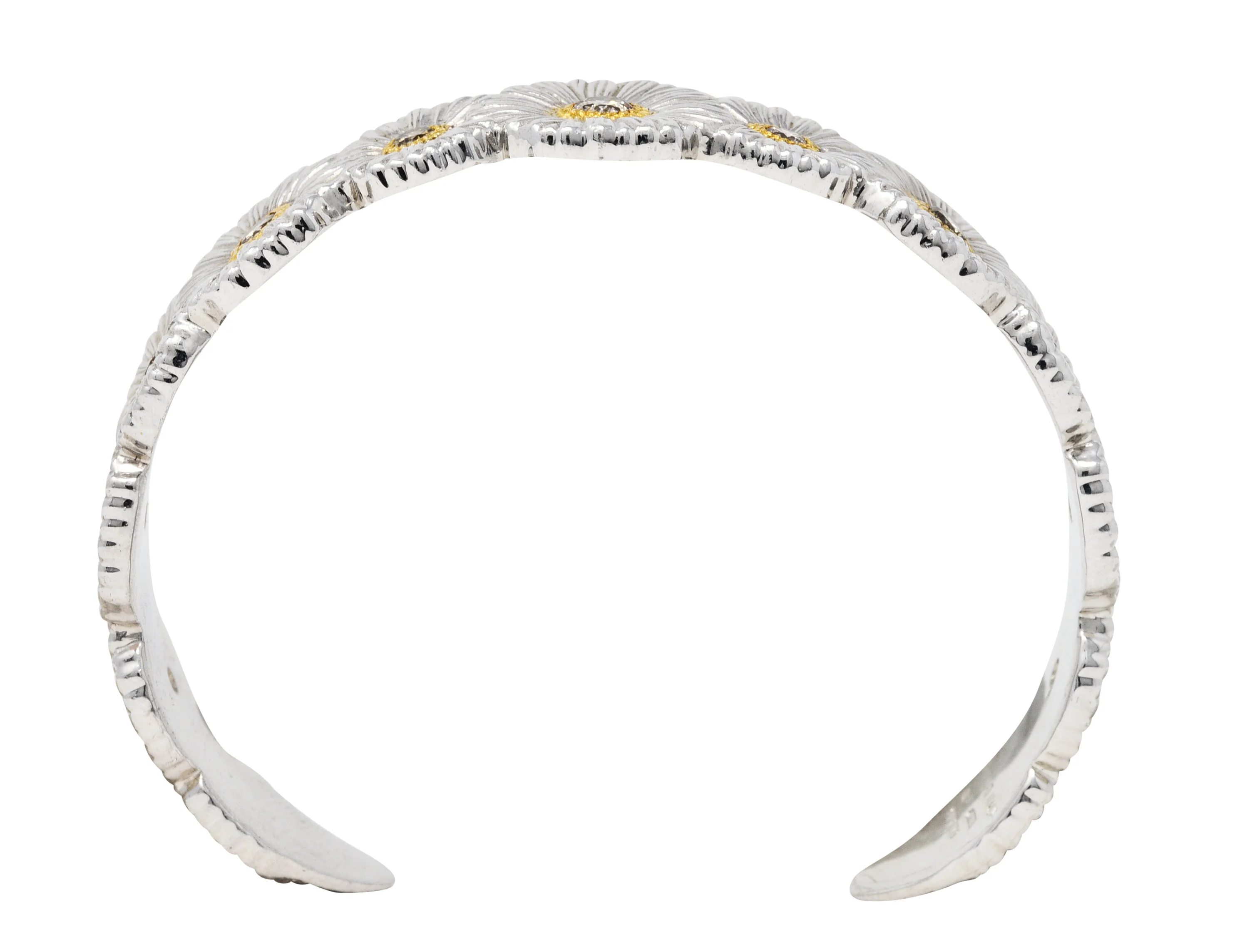 Buccellati 1.50 CTW Fancy Brown Diamond Sterling Silver Vermeil Gardenia Blossoms Cuff Bracelet - Image 7