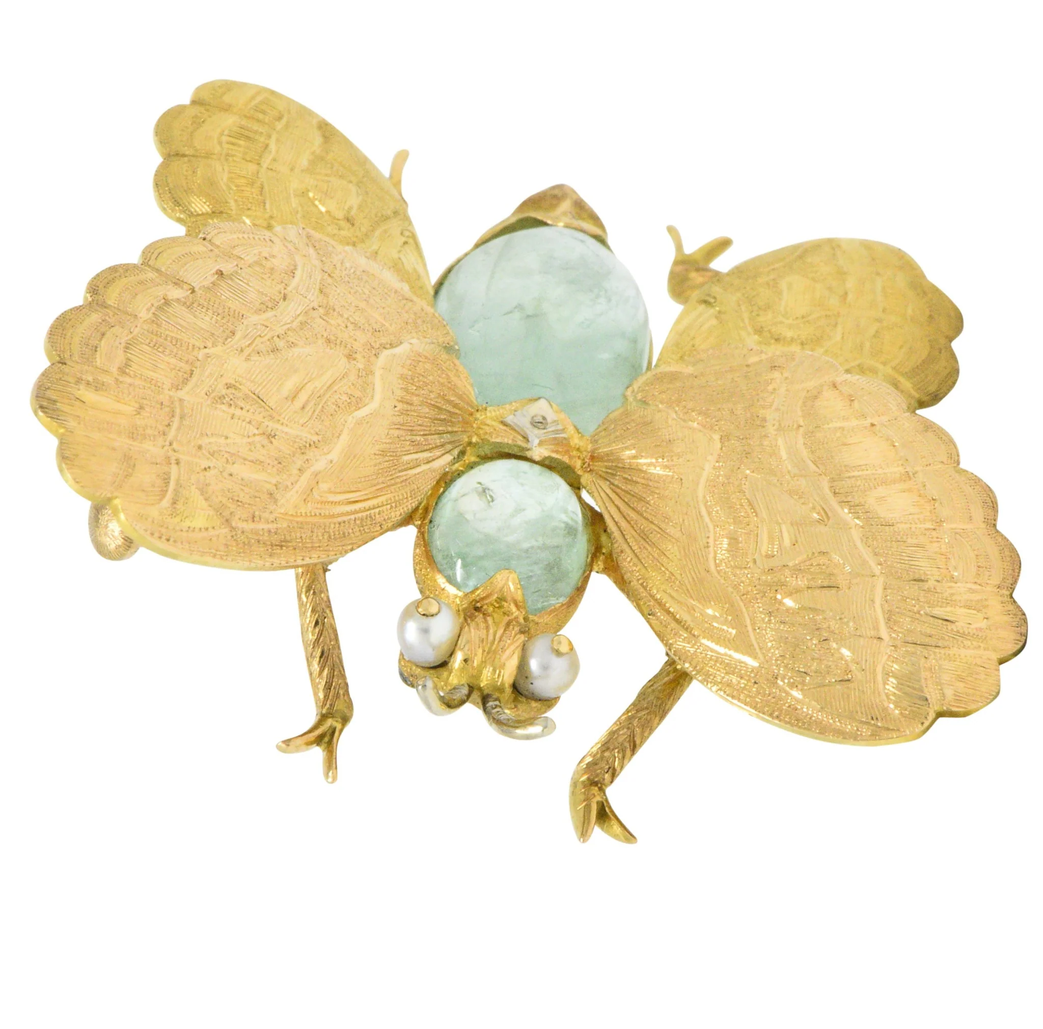 Buccellati 1960's 4.00 CTW Emerald Seed Pearl 18 Karat Gold Butterfly Brooch - Image 4