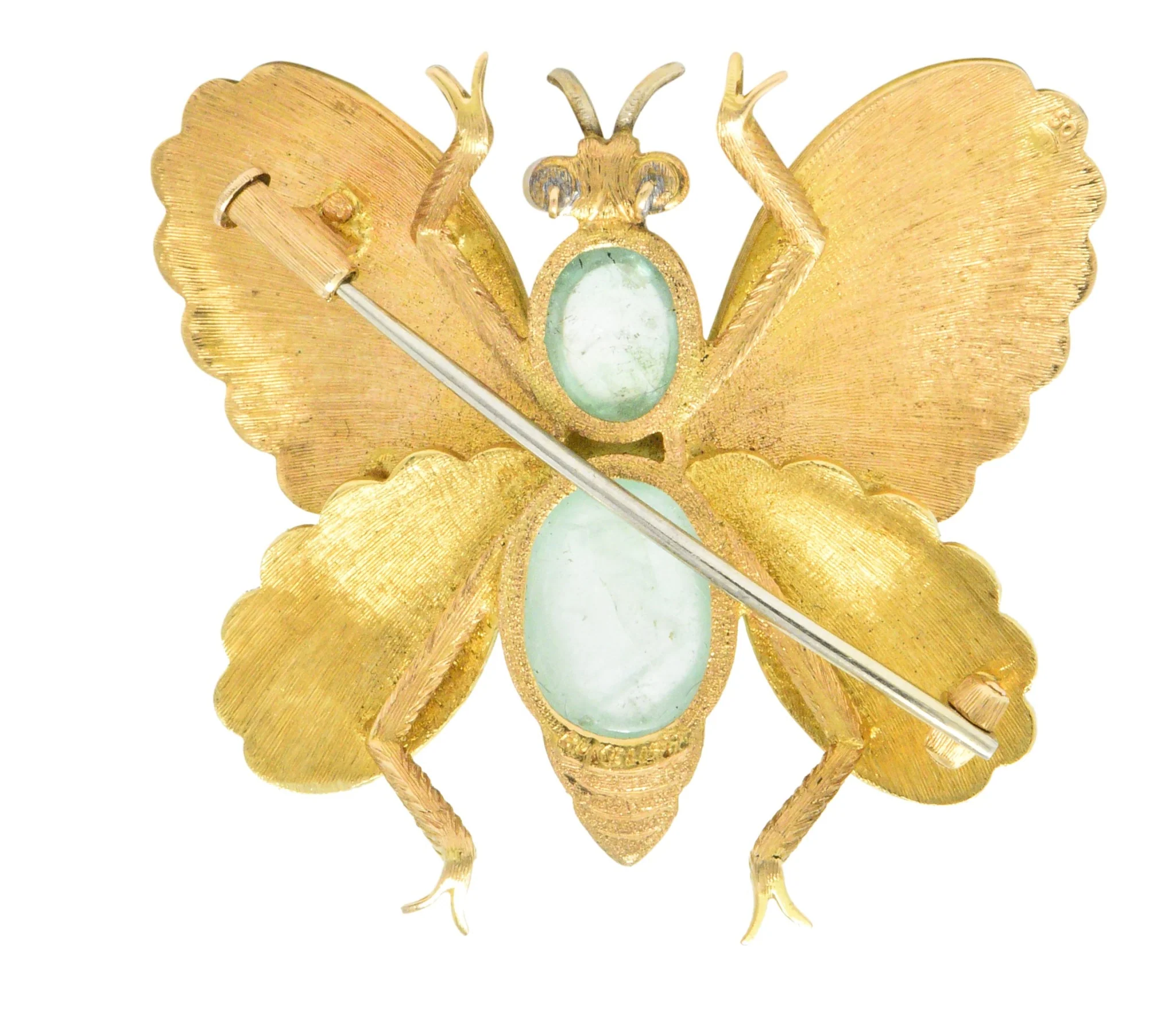 Buccellati 1960's 4.00 CTW Emerald Seed Pearl 18 Karat Gold Butterfly Brooch - Image 5