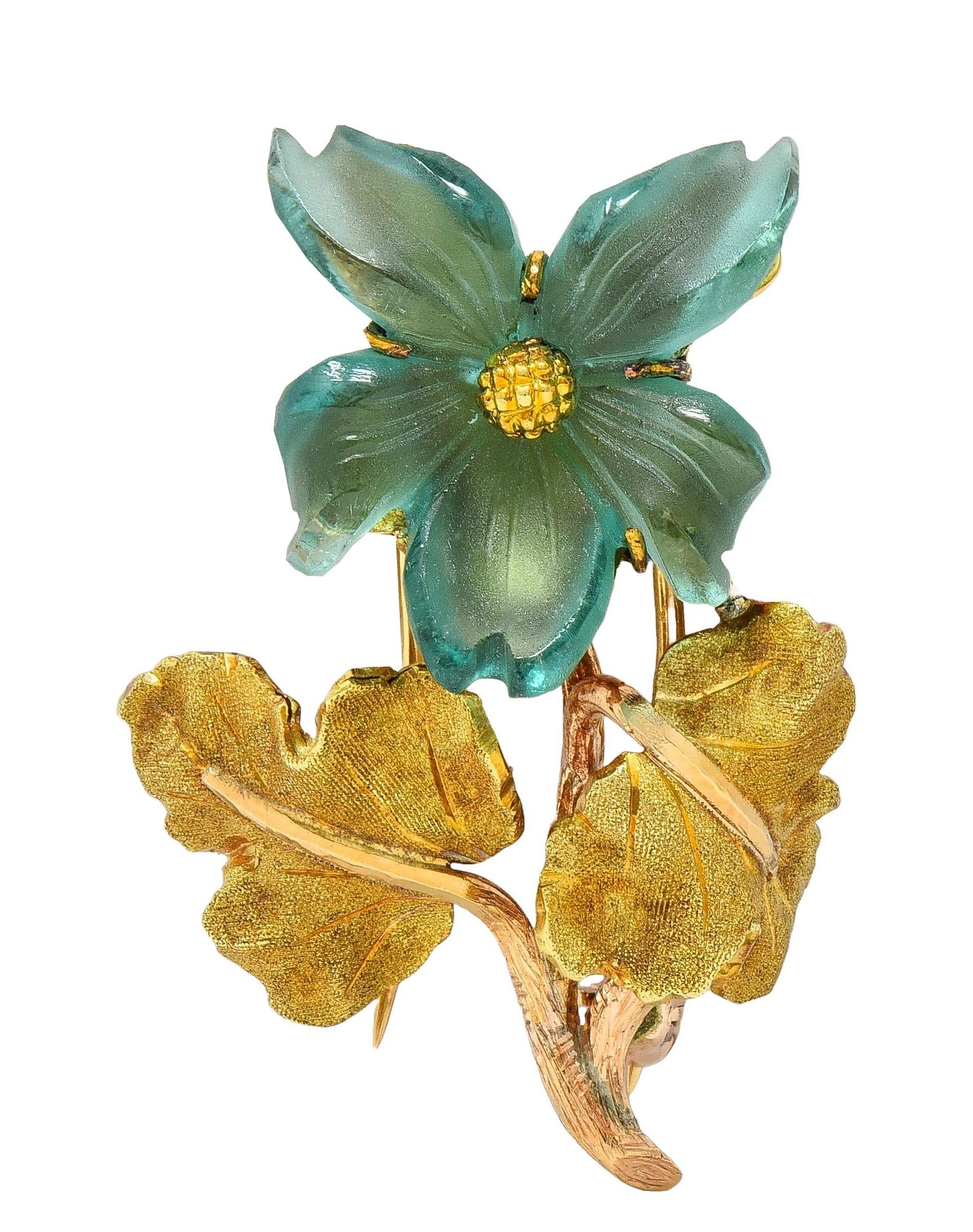 Buccellati 1960s Carved Fluorite 18 Karat Two-Tone Gold Vintage Dogwood Flower Brooch - Image 11