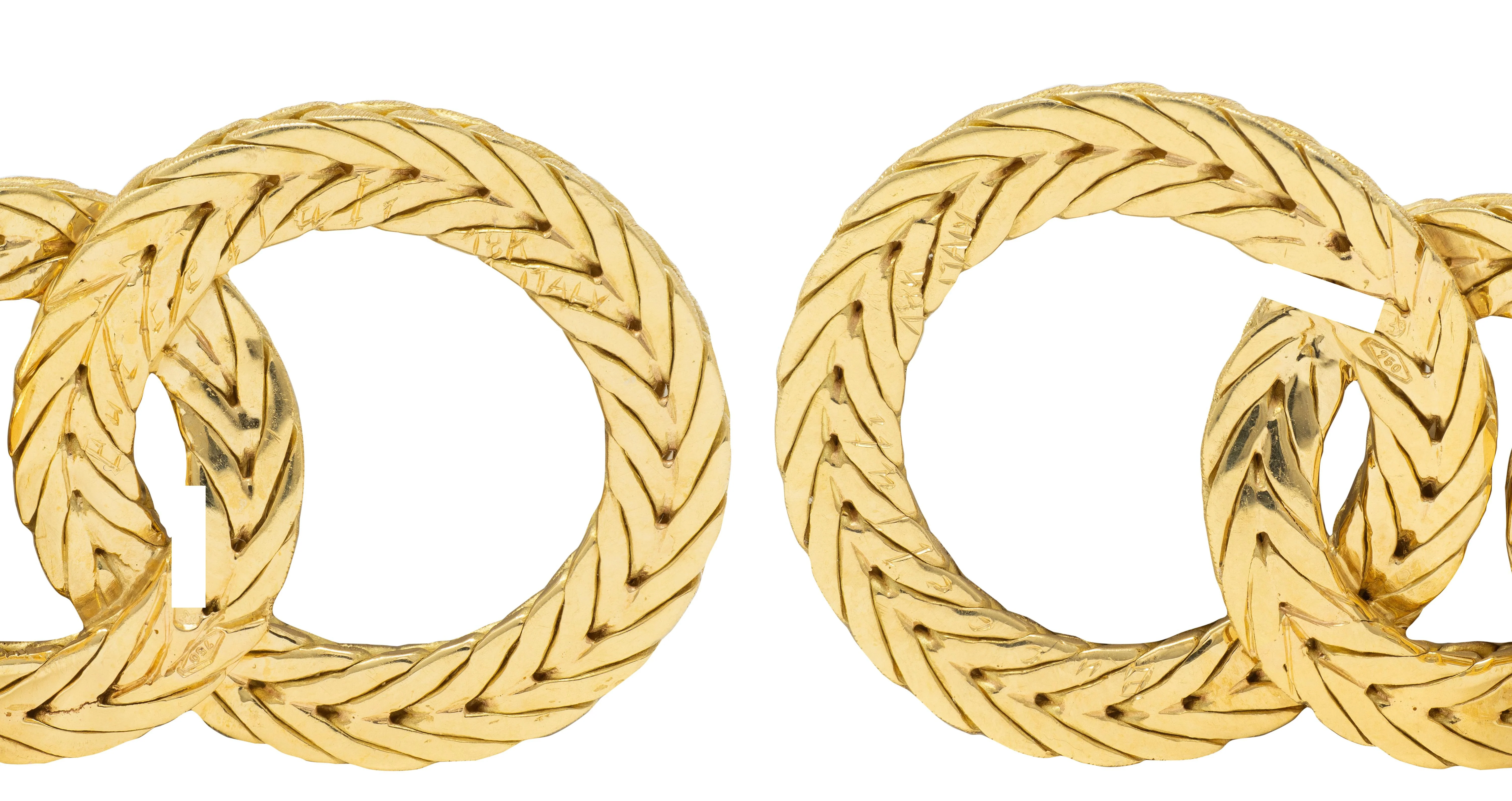 Buccellati 1970's 18 Karat Yellow Gold Vintage Herringbone Chain Triple Hoop Drop Earrings - Image 5