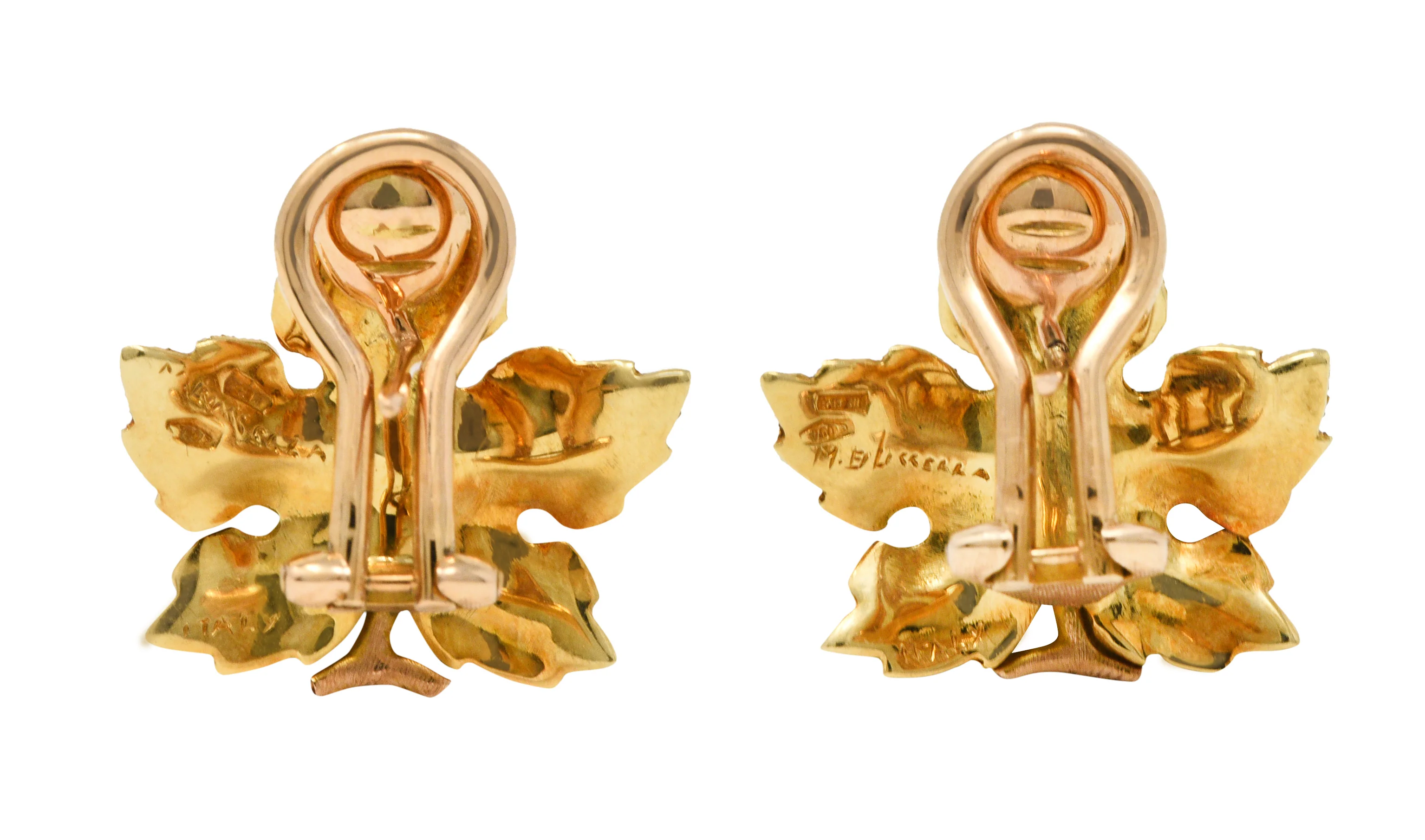 Buccellati 1970's Italian 18 Karat Two-Tone Gold Maple Leaf Earrings - Image 4