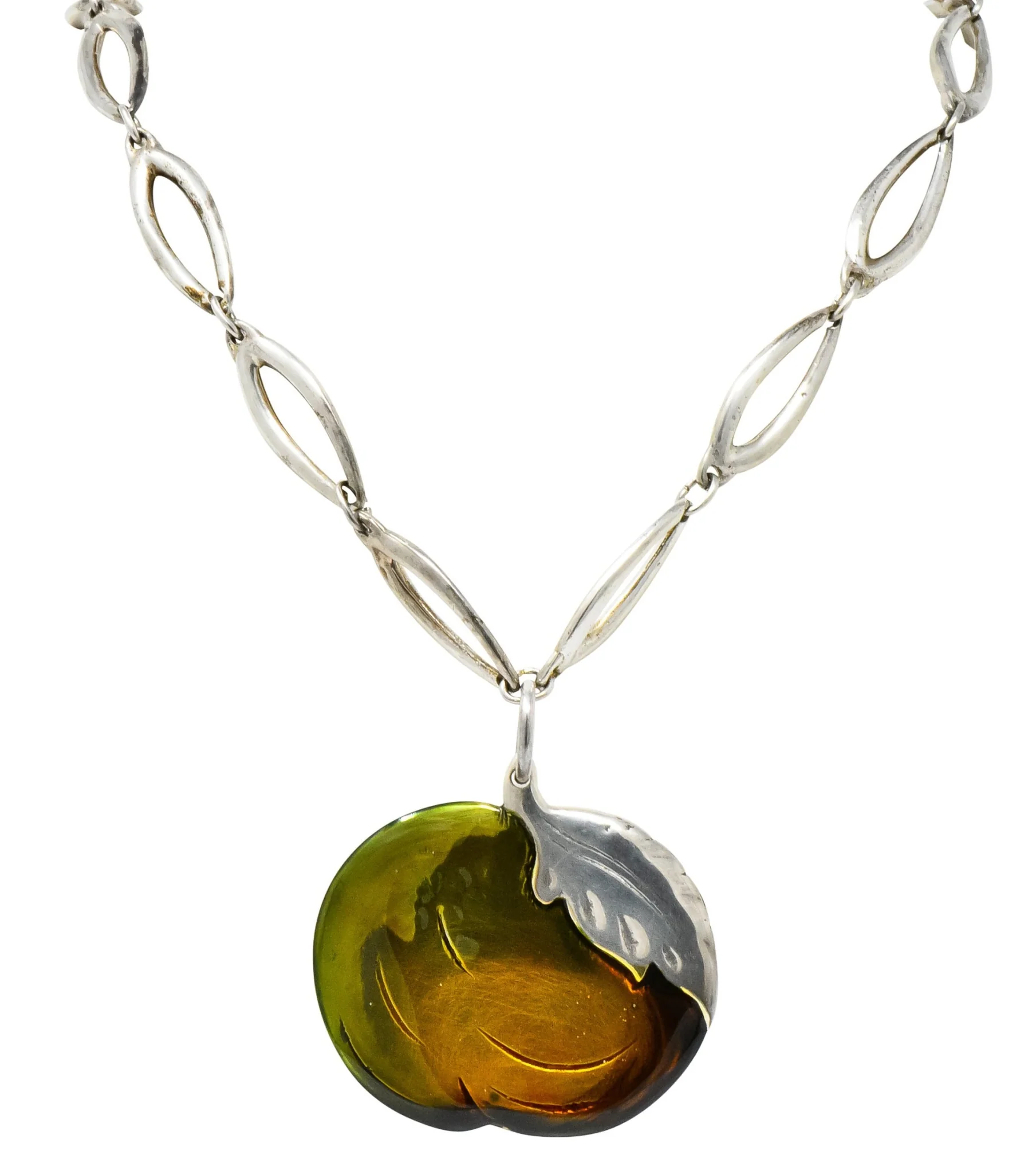 Buccellati Bold Enamel Sterling Silver Vintage Drop Pendant Necklace