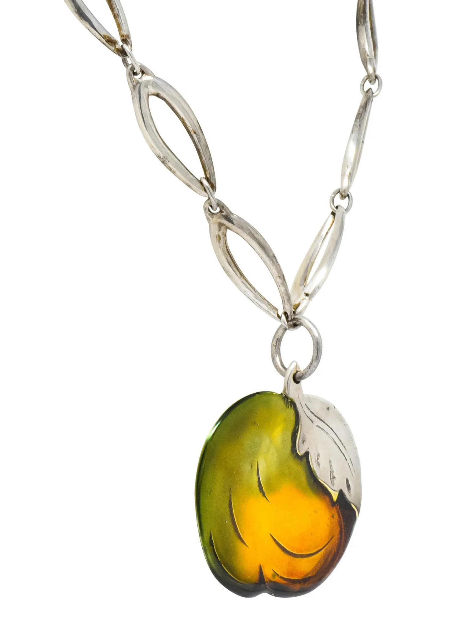Buccellati Bold Enamel Sterling Silver Vintage Drop Pendant Necklace - Image 5
