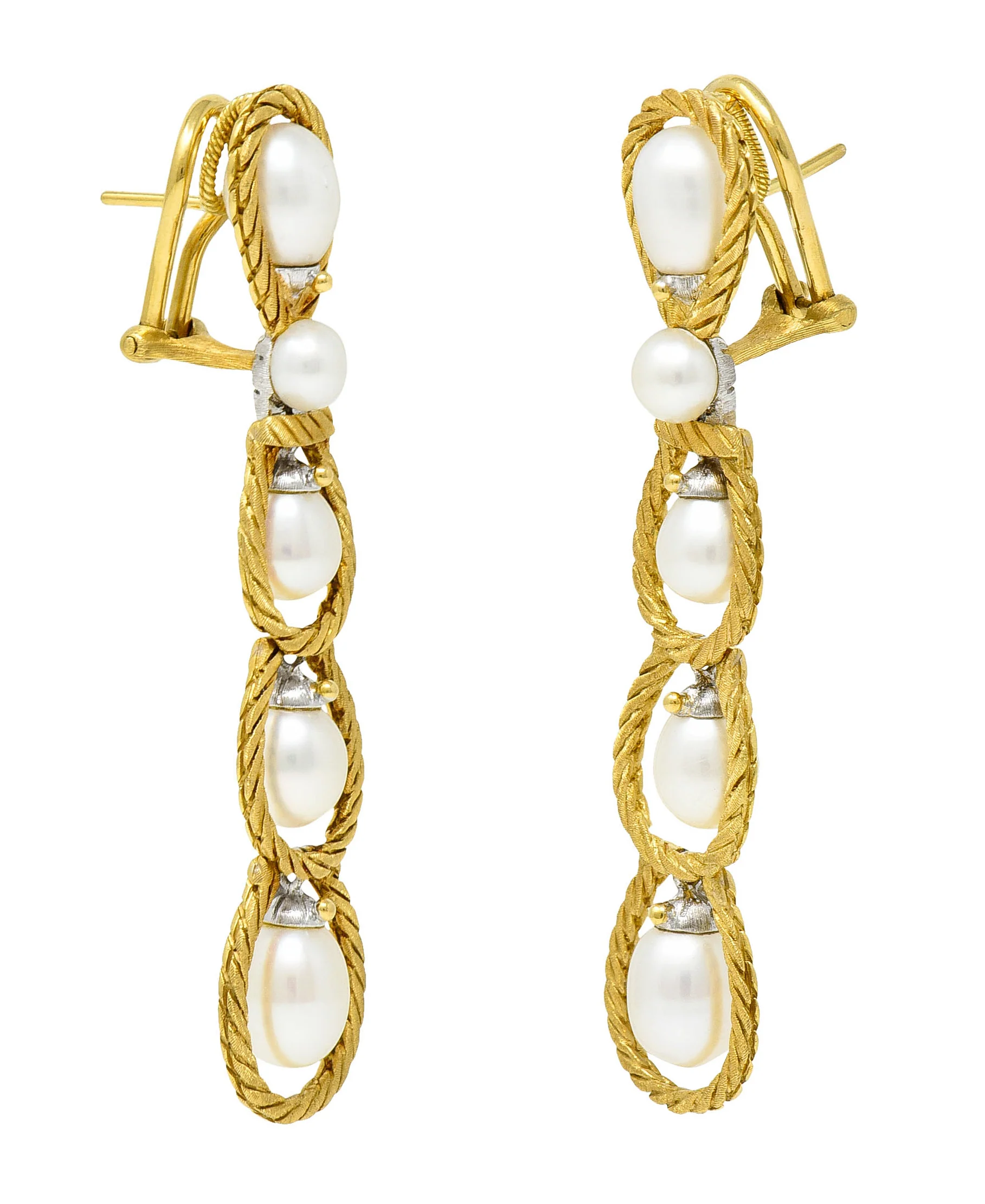 Buccellati Pearl 18 Karat Two-Tone Gold Drop Earrings - Image 6