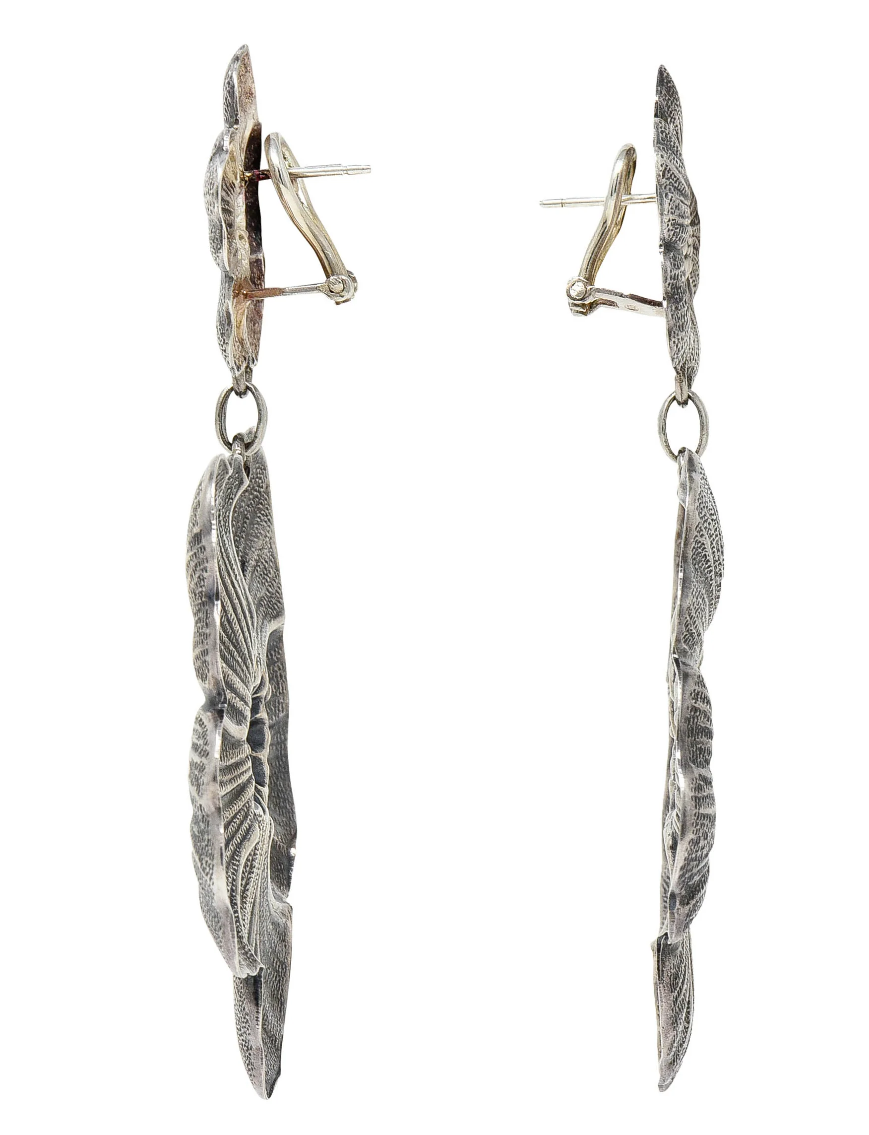 Buccellati Sterling Silver Gardenia Blossom Flower Drop Earrings - Image 2