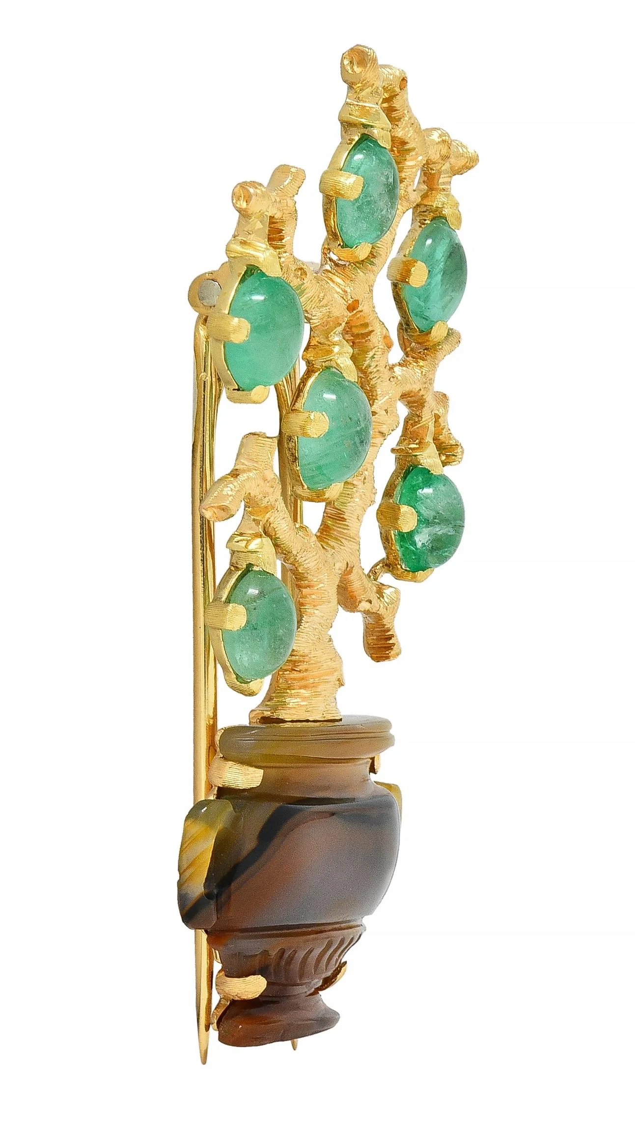 Buccellati Vintage Emerald Carved Agate 18 Karat Yellow Gold Giardinetti Tree Brooch - Image 2