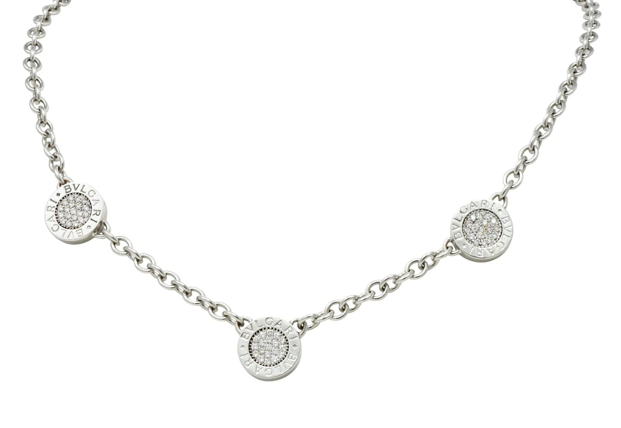 Bulgari 1.15 CTW Diamond Onyx 18 Karat White Gold Reversible Station Necklace