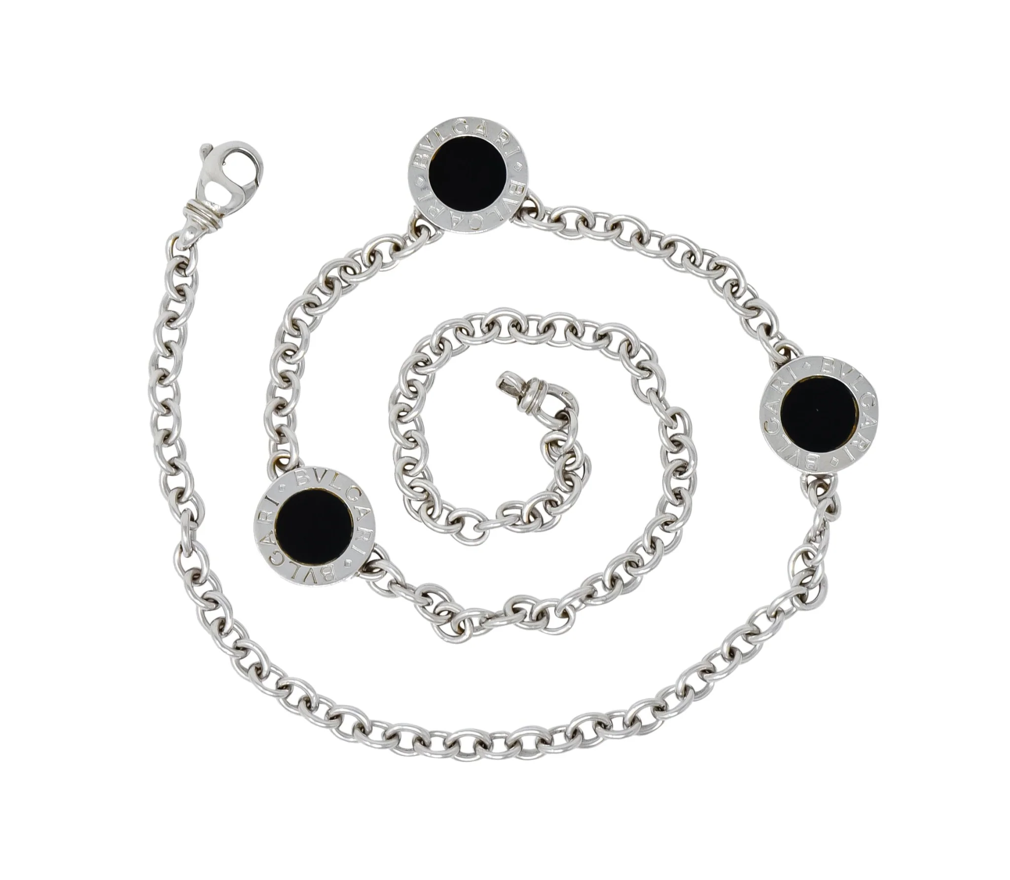 Bulgari 1.15 CTW Diamond Onyx 18 Karat White Gold Reversible Station Necklace - Image 12